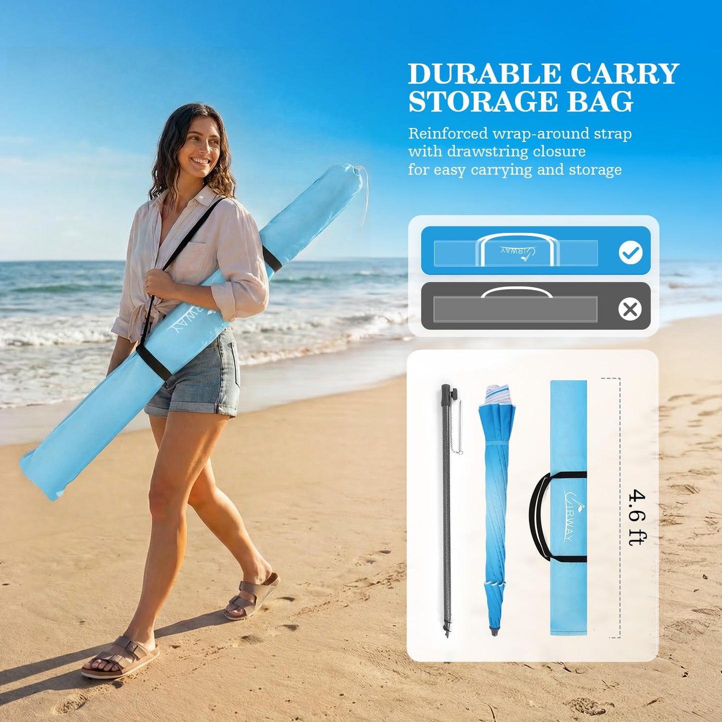 UIRWAY 8.5FT Beach Umbrella, Heavy Duty Windproof Beach Umbrellas with Sand Anchor & Tilt, Sun Protection Portable Beach Umbrella with Carrying Bag for Beach, Patio Garden Pool Outdoor