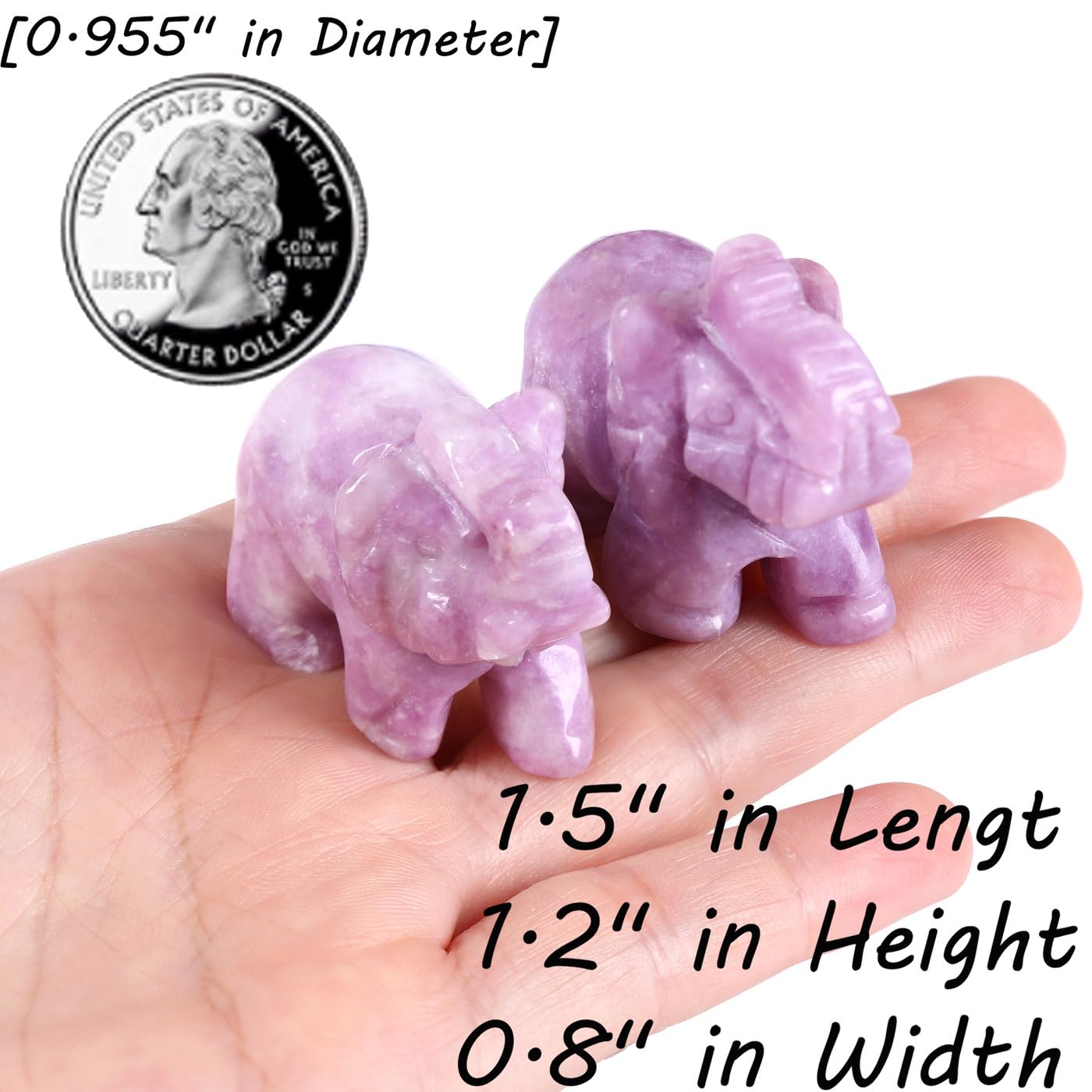 QINJIEJIE Lepidolite Crystals Elephant Decor Cute Desk Stones Figurine Natural Gemstones Decoration Home Room Office Pocket Hippie Statue Meditation Spiritual Gem Stocking Stuffers Gift for Women