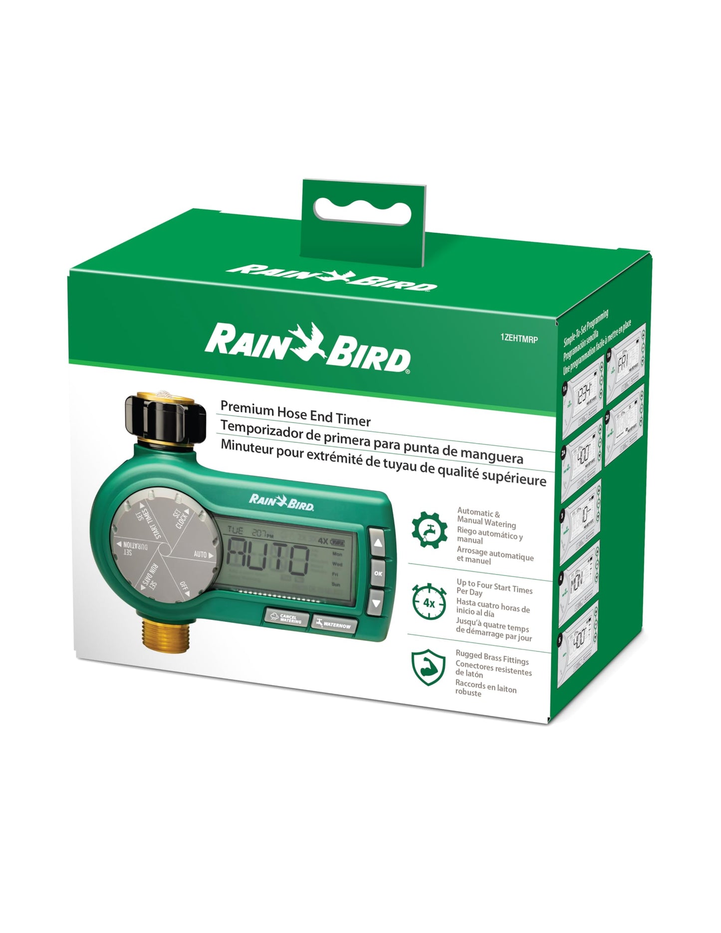 Rain Bird 1ZEHTMRP Premium Professional Grade Electronic Digital Hose End Timer/Controller, One Zone/Station, Battery Operated, Digital with Brass Inlet/Outlet