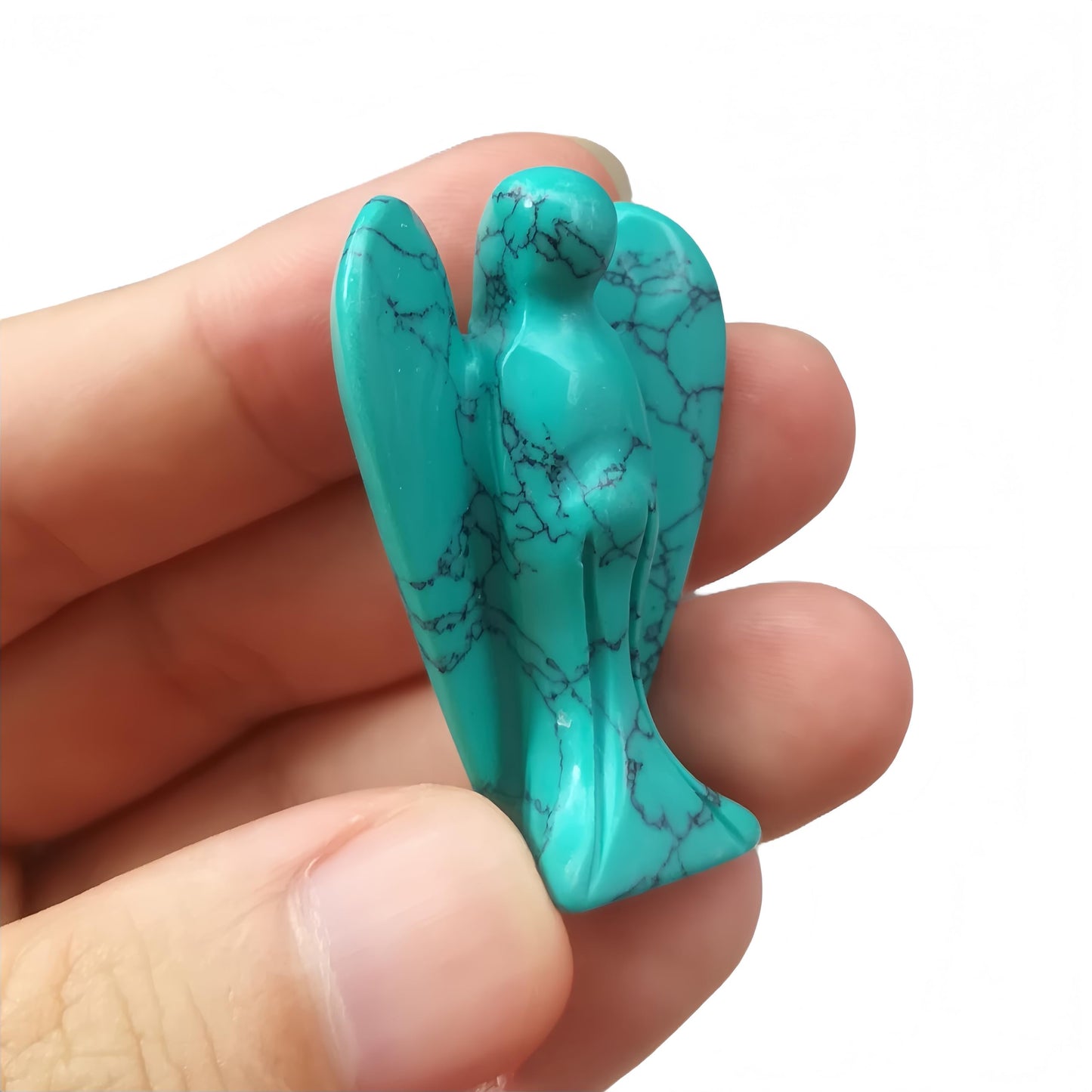Afucats Synthetic Green Howlite Turquoise Healing Guardian Angel Indoor Decorative Stone,1.5 Inches Carving Pocket Palm Statue,Gift for Her Christmas Décor