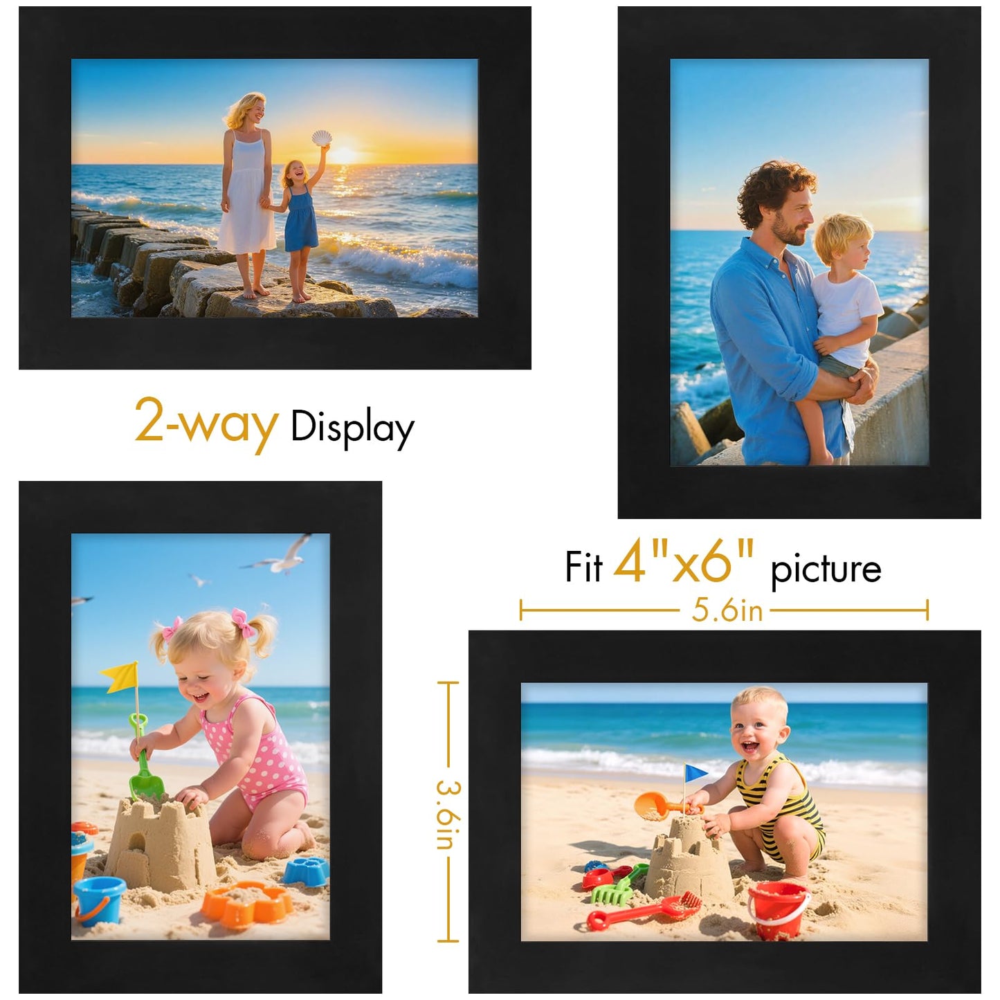 Vittanly 4x6 Picture Frame, Made of Solid Wood and Shatterproof Plexiglass, Wooden Photo Frame for Wall Mounting or Tabletop Display, Picture Frame for Home Decor with Stand, Black, 1 Pack