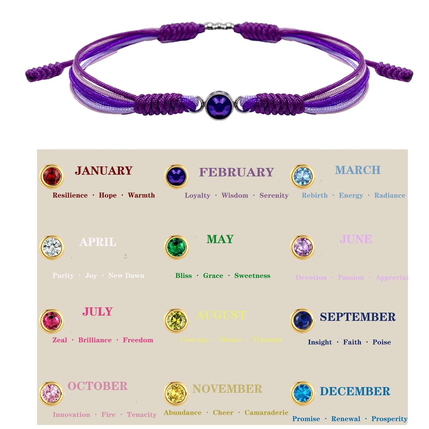 Crgwxzl February Birthstone Bracelets for Women Men,Healing Crystal Protection Stone Amethyst Beads Bracelet,String Wrap Zodiac Month Bracelets Birthday Jewelry Gifts