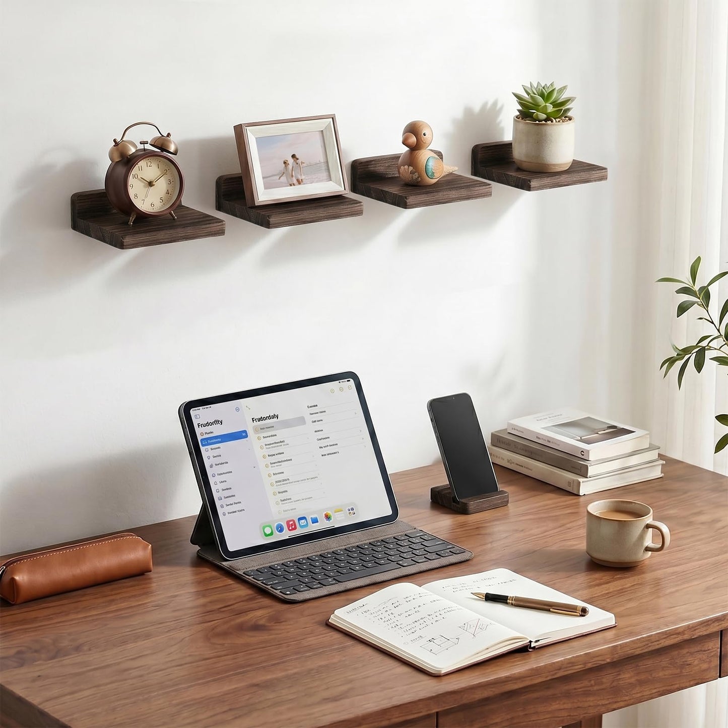 Fixwal Small Shelf for Wall, 5X5 Inches Floating Shelves Set of 4, Rustic Wood Small Wall Mounted Shelves for Bedroom, Living Room, Kitchen, Bathroom Decor (Dark Carbonized Black)