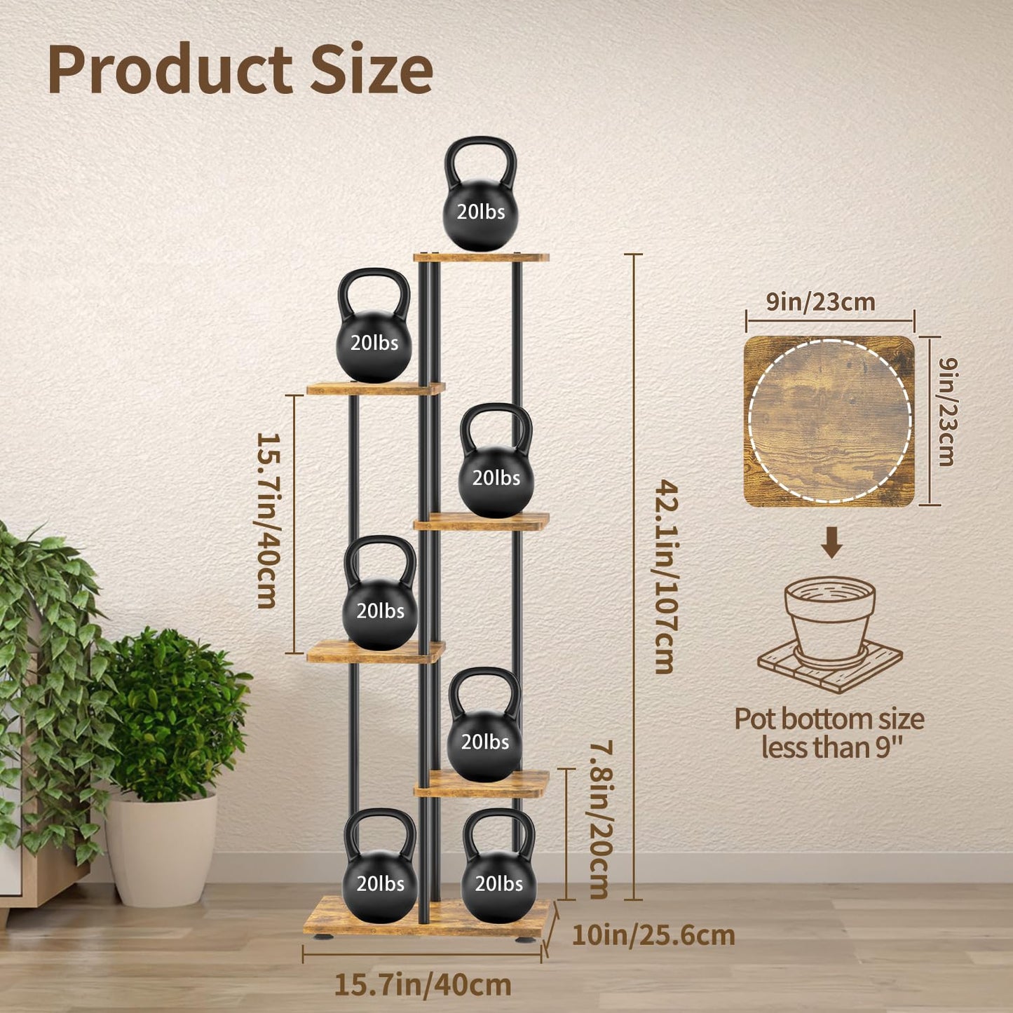 LASZOLA Black 5 Tiered Wood Plant Stand Indoor for Larger Heavy Duty Planter, Sturdy Multi Level Vertical Flowers Racks for Narrow Inside Floor, Decorate Shelving for Hold House Tree, Space Saving