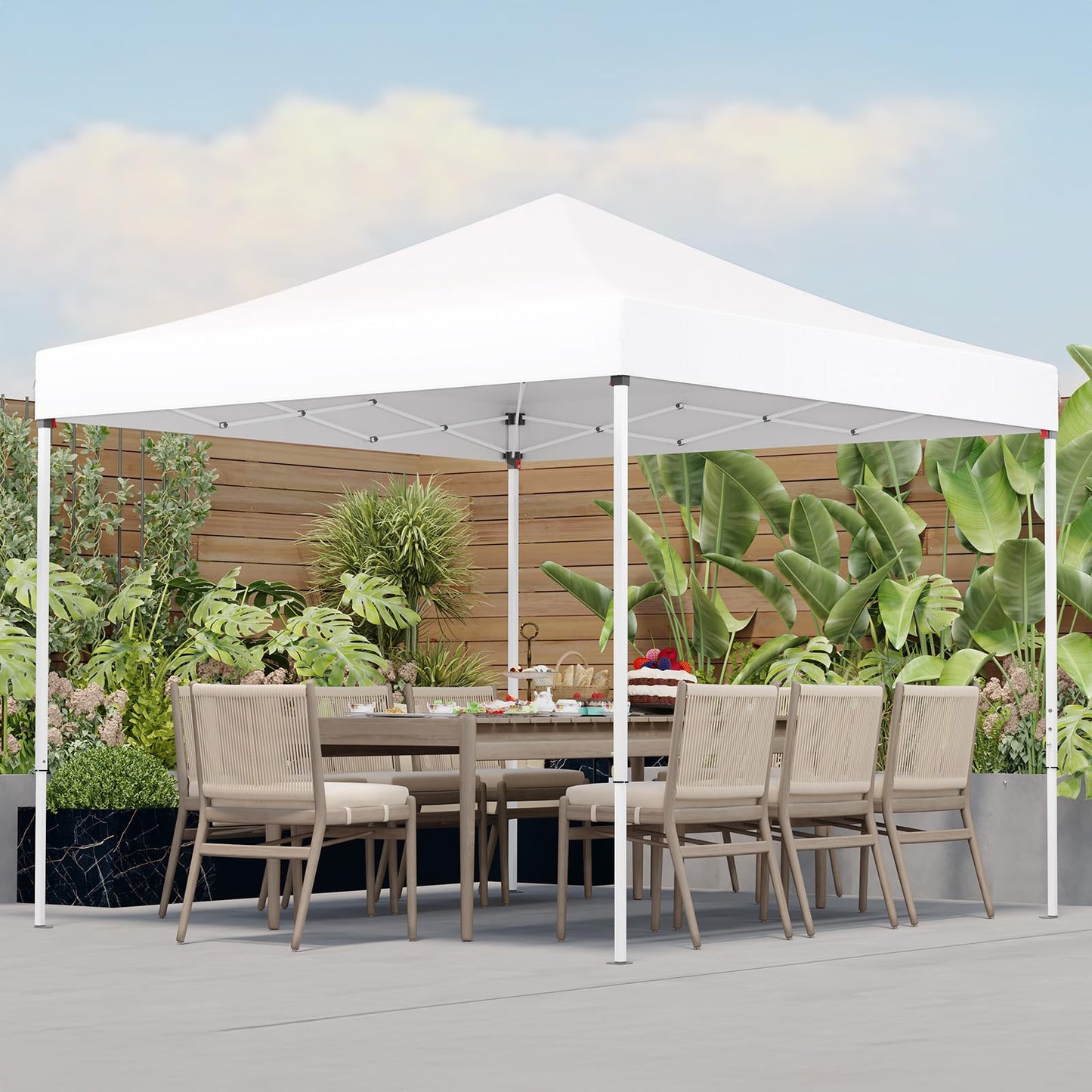 PHONWHON Shades 10x10 Pop Up Canopy, Heavy Duty Beach Tent with Carrying Bag for Easy Moving, Sun Shelter for Parties, Events, Camping, Outdoor Gazebo with 420D PU Coated Waterproof White Fabric