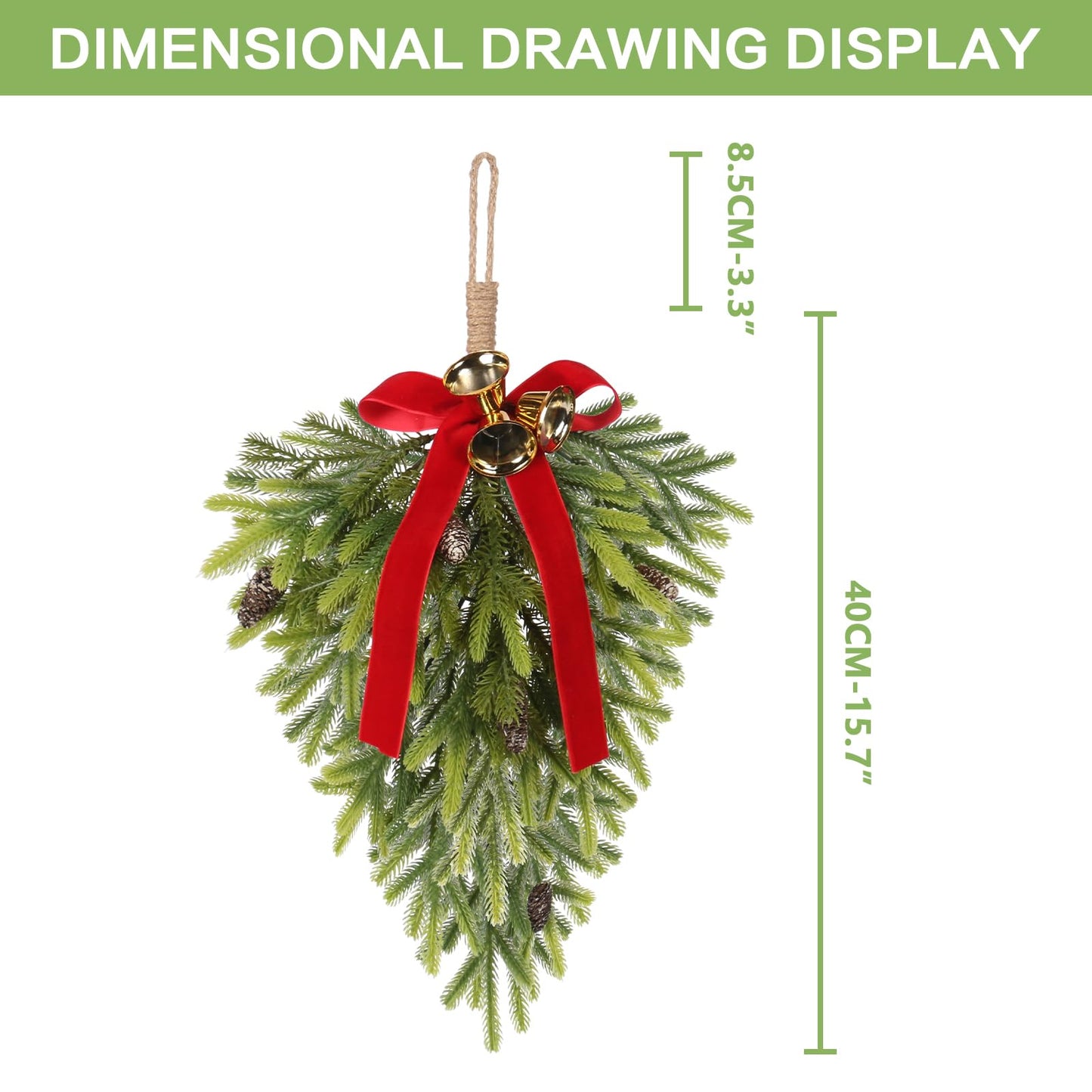 RoseCraft 2PCS Christmas Decorations, Artificial Front Door Christmas Wreaths, Hanging Bell Bow Decorations, for Fireplace Home Holiday Wall Party Xmas Decor.