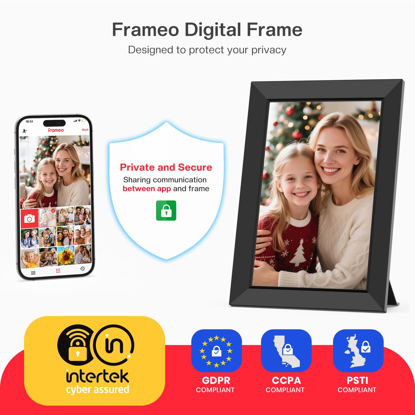 Frameo 10.1 Inch WiFi Digital Picture Frame, Smart Cloud Electronic Photo Frame with HD IPS Touch Screen Slideshow 32GB Memory Auto-Rotate Wall Mount, Share Photos/Videos from Phone - Gifts for Mom