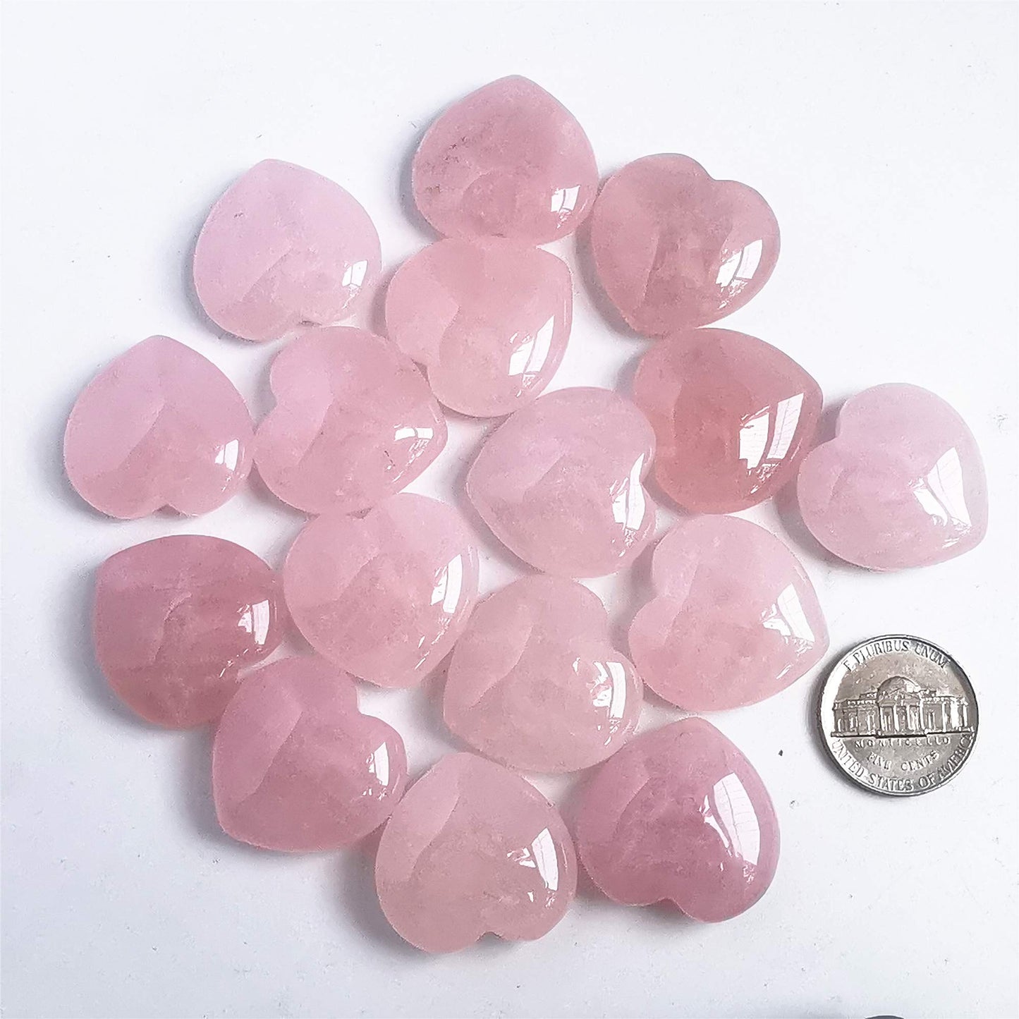 Bacatgem 3 Pcs Natural Rose Quartz Pocket Palm Thumb Healing Crystal Heart Love Worry Stones,1 inches Reiki Balancing Crystal and Healing Stones