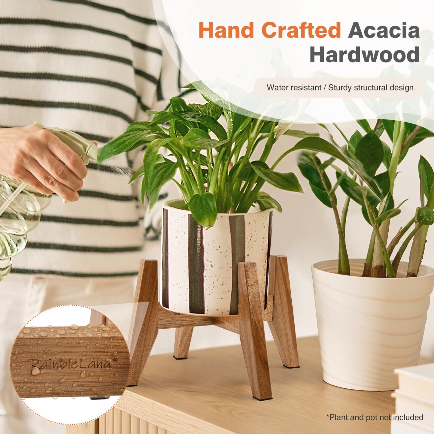 RAINBLELAND Wood Plant Stand Indoor (Set of 2) – 7 Inch Acacia Wood Plant Holder Stand for Pots, Small Mid Century Modern Planter Stand, 6 Inch Height Elevated Wooden Plant Stand (Stand Only)