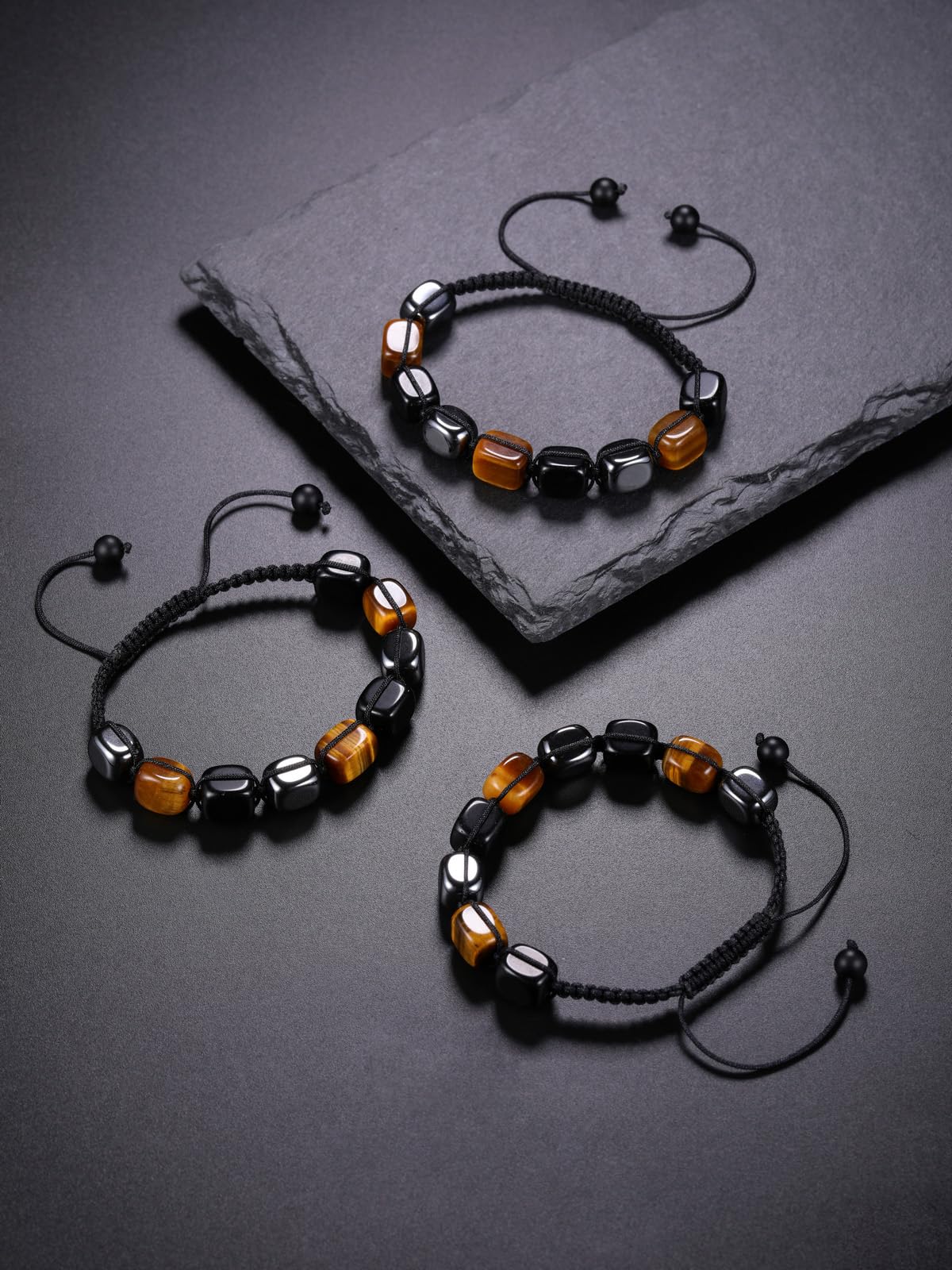 Jovivi Mens Healing Crystal Black Obsidian Tigers Eye Hematite Beaded Bracelet Natural Stone Beads Bracelet Triple Protection Jewelry Gifts for Men Women Reiki Yoga Energy Balancing