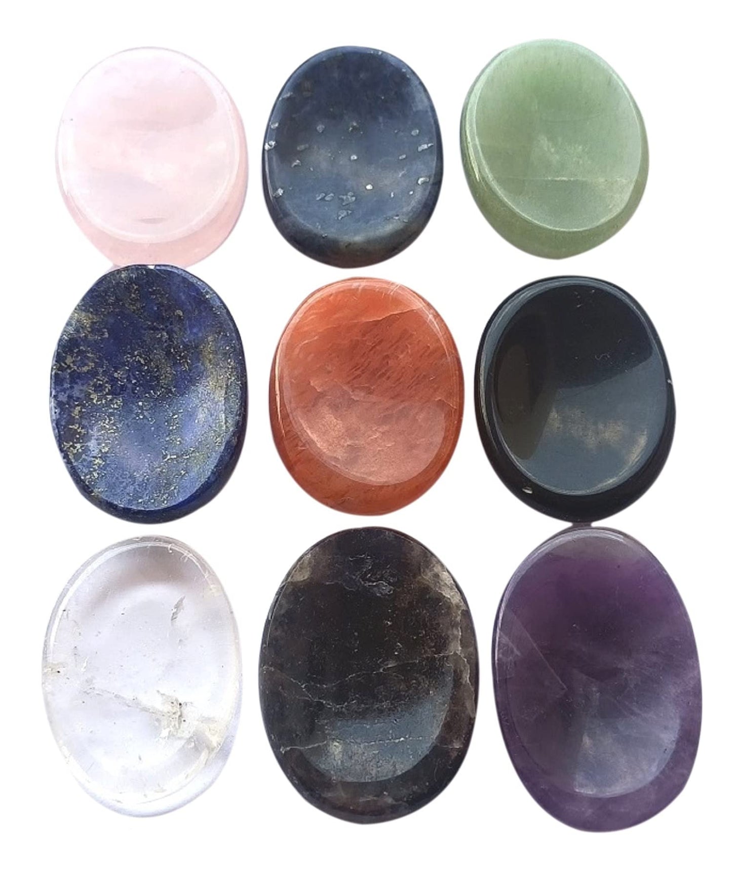 GEMSCITE 9 PC Worry Stones Set Thumb Metaphysical Gemstone Crystal Healing Reiki Men Women Gift FENG Shui Positive Energy Love Wellness Palm Stones Wicca Powerful