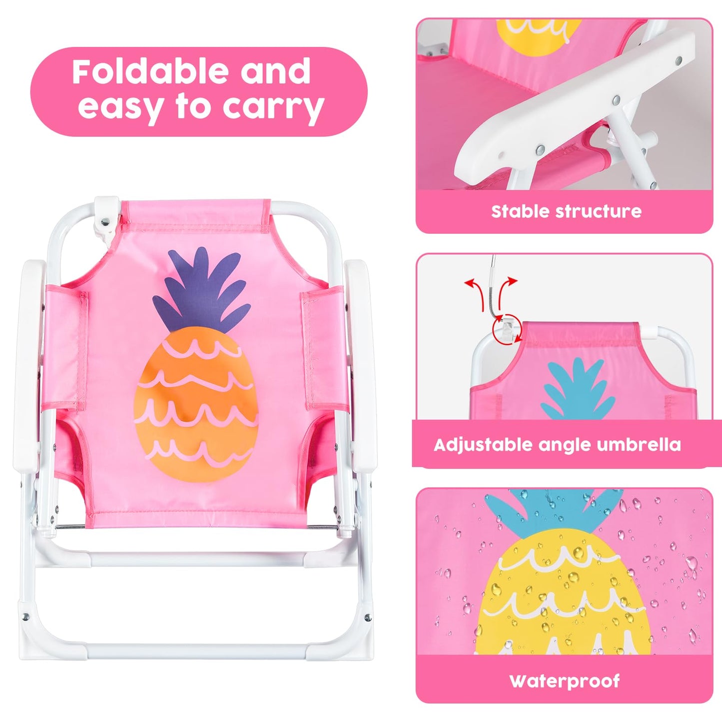 PLULON Kids Beach Chair with Umbrella Folding Lawn and Camping Chair with Summer Shade Children's Beach Chair for Pool Travel Outdoor (for 1-5 Years Old)