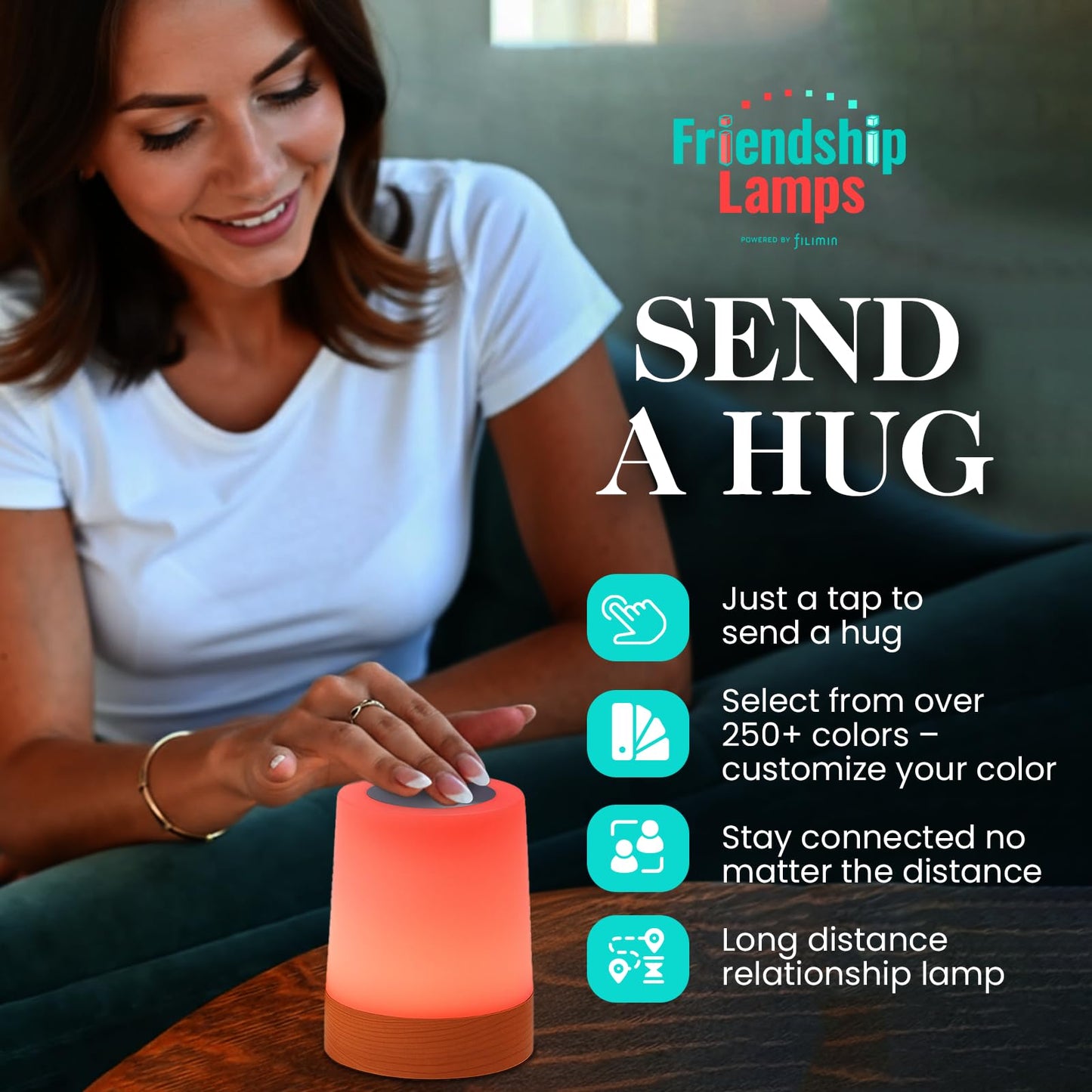 Friendship Lamp Lumi by Filimin - Best Friend WiFi Touch Lamp Real Beech Wood LED Light for Long-Distance Connection, Relationship, Friendship, Gifts, Couples, App Setup, No Subscription - Set of 2
