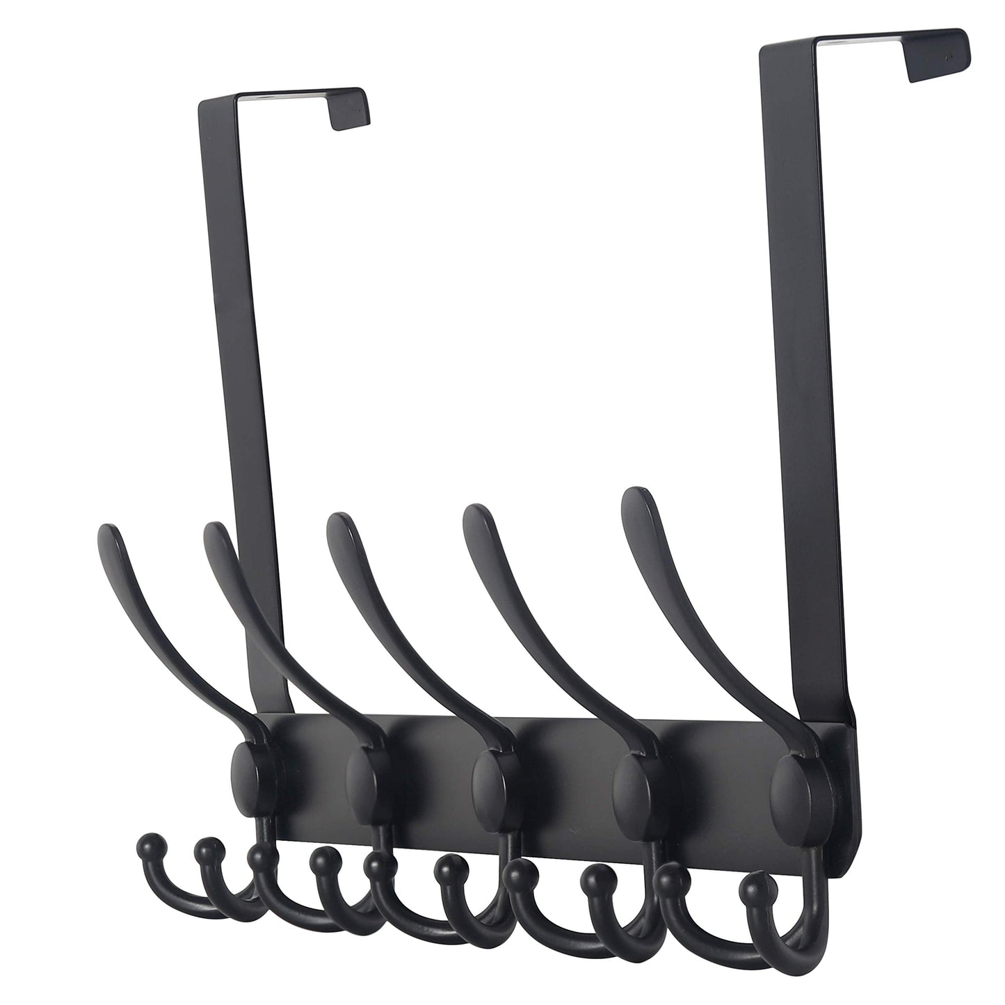 Dseap Over The Door Hook Hanger - Fits 1 3/8" to 1 3/4" Standard Doors | 5 Tri Hooks Heavy Duty Towel/Coat Rack | Door Organizer for Clothes, Jackets, Hats, Towels, Black