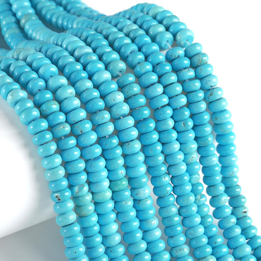 76pcs 5x8mm Natural Stone Blue Turquoise Rondelle Spacer Loose Beads Abacus Disk Stone Round Loose Gemstone Beads for Jewelry Making DIY Bracelet Necklace