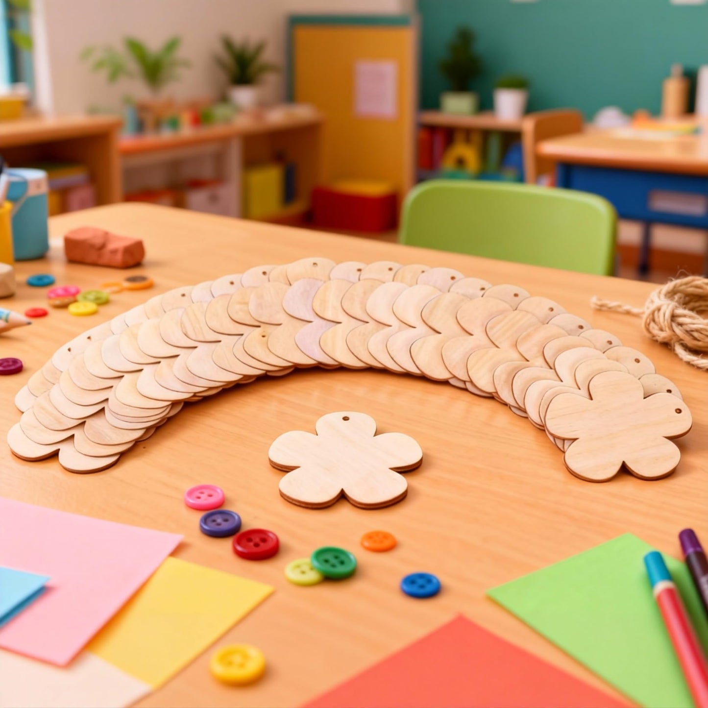 50 PCS Wooden Flowers for Crafts, Flower Shape DIY Blanks Unfinished Wood Crafts to Paint, Wooden Ornaments for Crafts Hanging, Unfinished Wood Cutouts for Christmas Tree Decorations, 3.4 * 3.5 inch