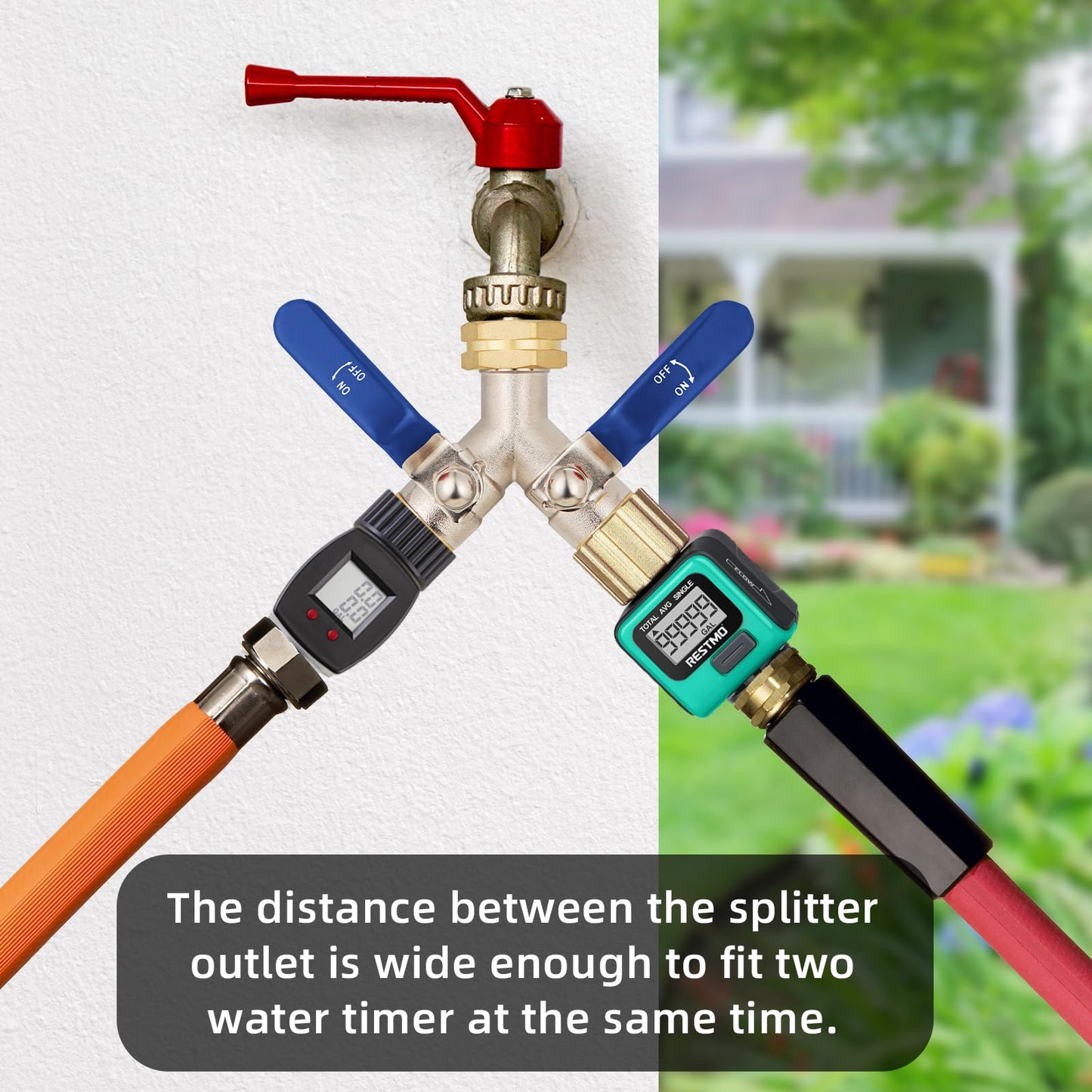 DINGBAI 2 Way Hose Splitter, Brass High Flow Garden Hose Splitter Heavy Duty, Hose Connector, Water Spigot Splitter, Full Flow Faucet Splitter with shutoff, 3/4” GHT Inlet