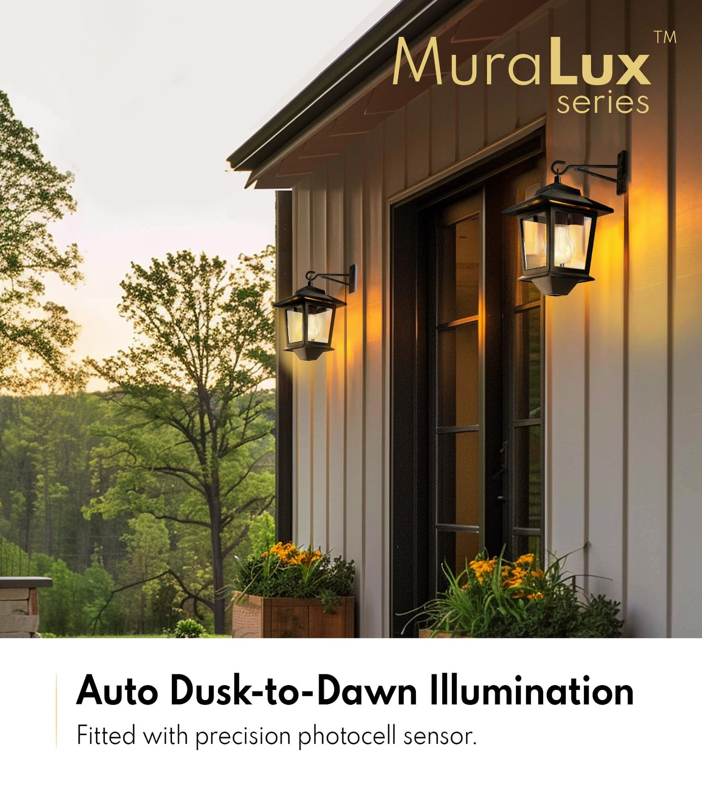 PASAMIC 2 Pack Solar Wall Lanterns with Replaceable Bulb,Outdoor Hanging Lights with 4 Solar Panels,Dusk to Dawn Led Outdoor Wall Sconce, Anti-Rust Waterproof Lanterns with Hooks,3000K Warm White