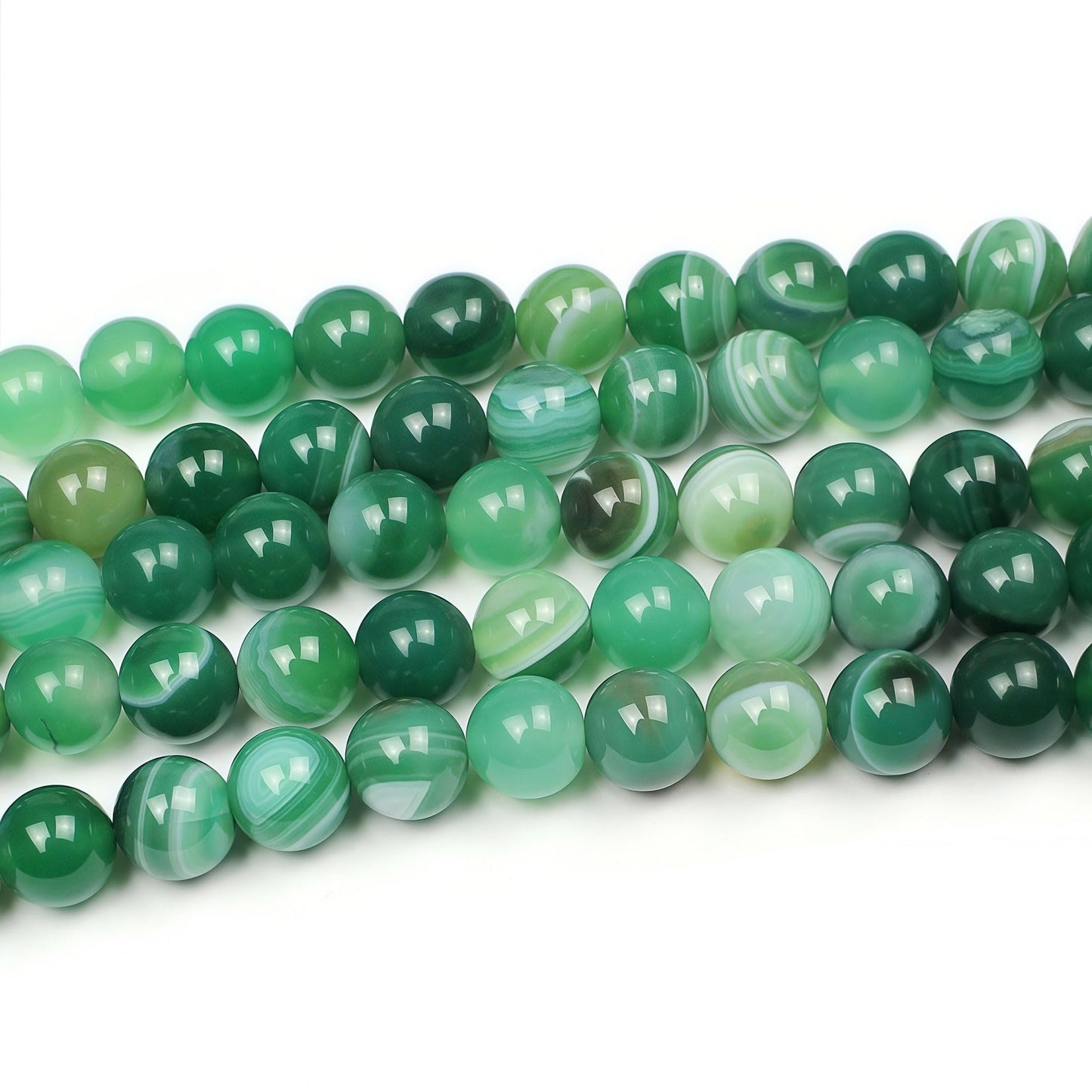 MJDCB Natural Stone Beads Green Striped Agate Round Loose Beads for Jewelry Making DIY Bracelet Necklace (10mm)