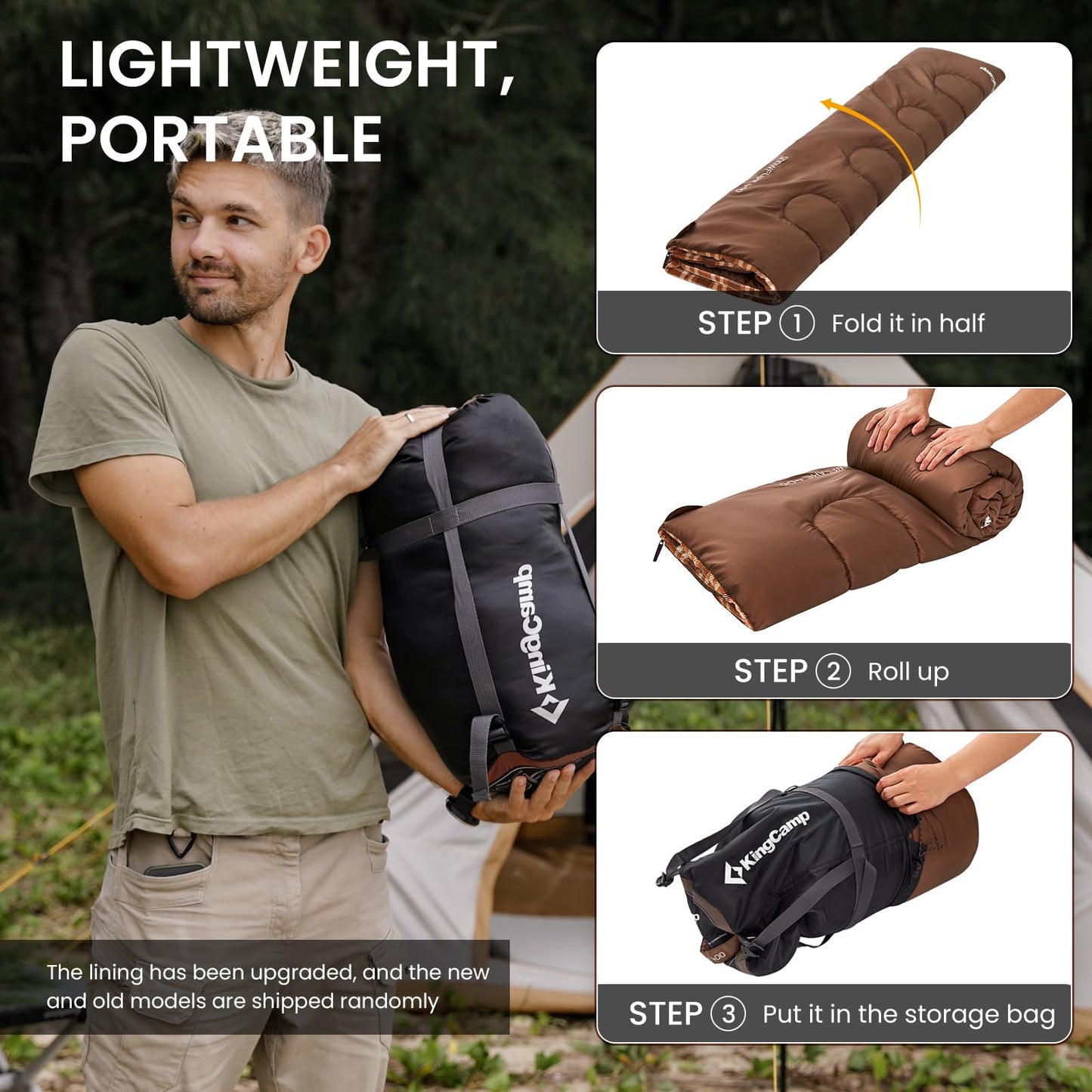 KingCamp Sleeping Bag for Adults, Cold Weather & Warm XL Big and Tall Flannel Sleeping Bags with Compression Sack Portable Waterproof Essentials Gear Accessories for Outdoor Camping (Coffee Left)