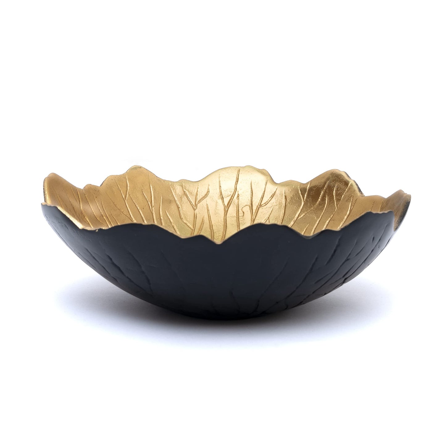 Leaf Bowl for Serving Fruits, Appetizers - Black & Gold - Elegant Home Decor Centerpiece Serveware Charcuterie Catchall Vanity Dish For Entertaining, Wedding 9" D 3" H