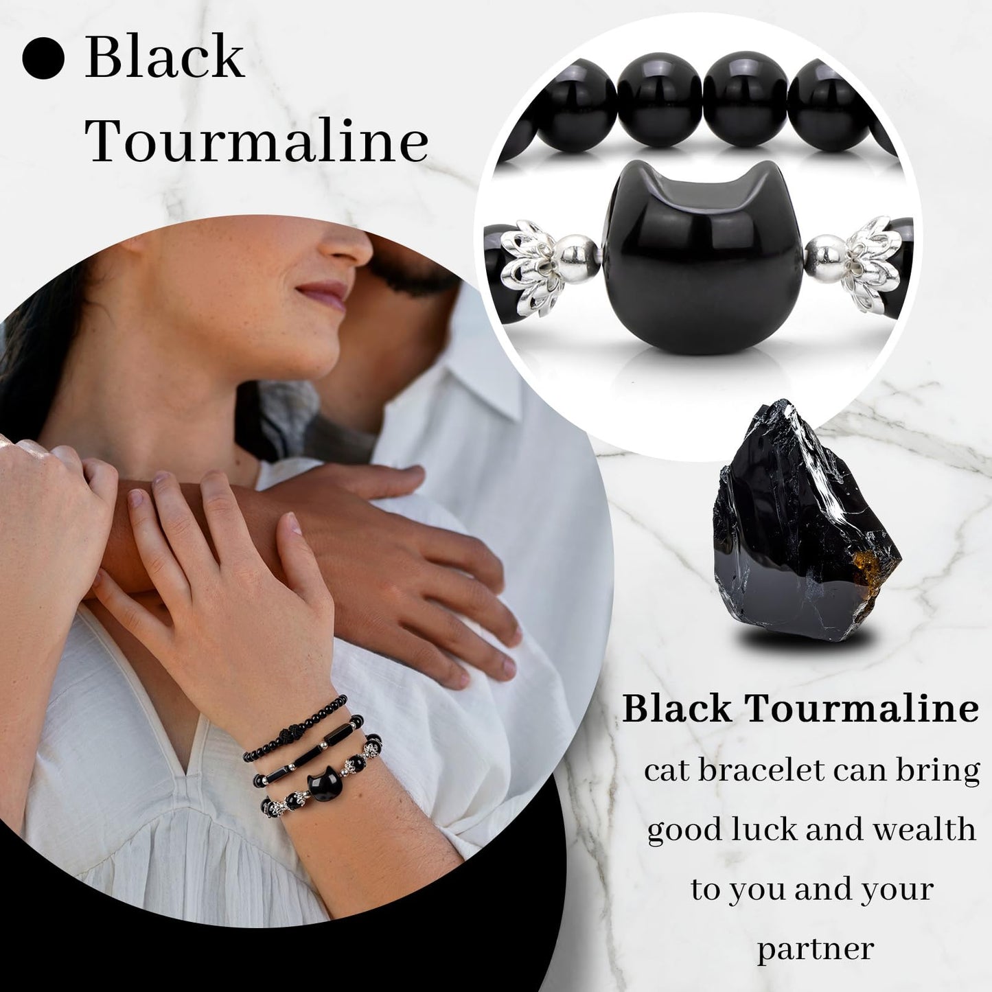 Pendlixy 3Pcs Money Attraction Cat Bracelet - Black Obsidian Women Bracelets -Wealth Prosperity Abundance Stone Bead Bracelet,Crystal Spiritual Cute Protection Stretch Bracelet,Good Luck Feng Shui Bracelets For Women Gifts