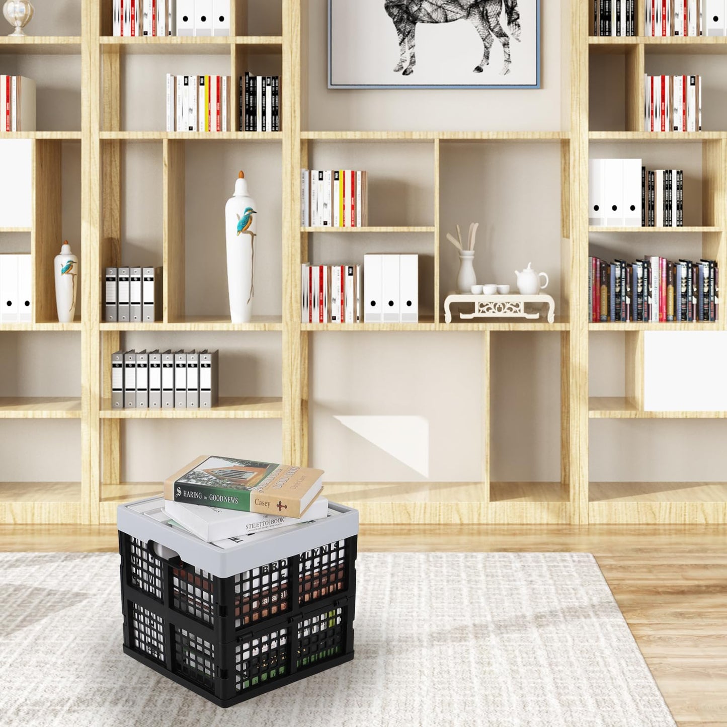 Oymlclivisa 18 L Collapsible Plastic Storage Crates, Square Foldable Crates for Storage, 3 Pack, Black