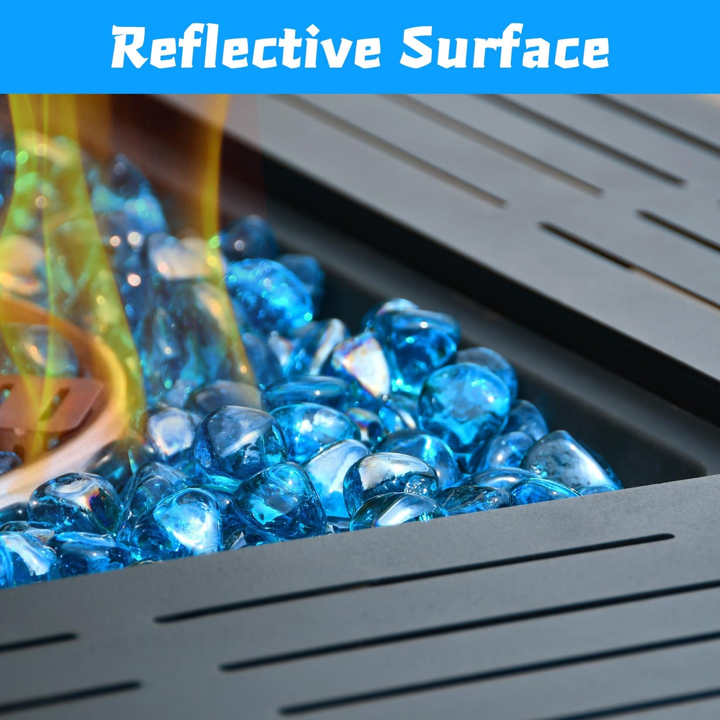 vchin Fire Glass for Propane Firepit, Fireplace and Outdoor Decorative, Caribbean Blue Fire Pit Rocks 10LB, 1 Inch Diamond High Luster Glass Beads