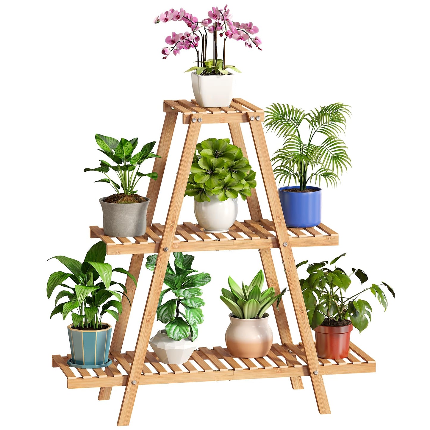 BMOSU Plant Stand Bamboo for Indoor Outdoor Tiered Plant Shelf 8 Potted Flower Holder Ladder Rack Garden Balcony Living Room Patio(3 Tier Natural)