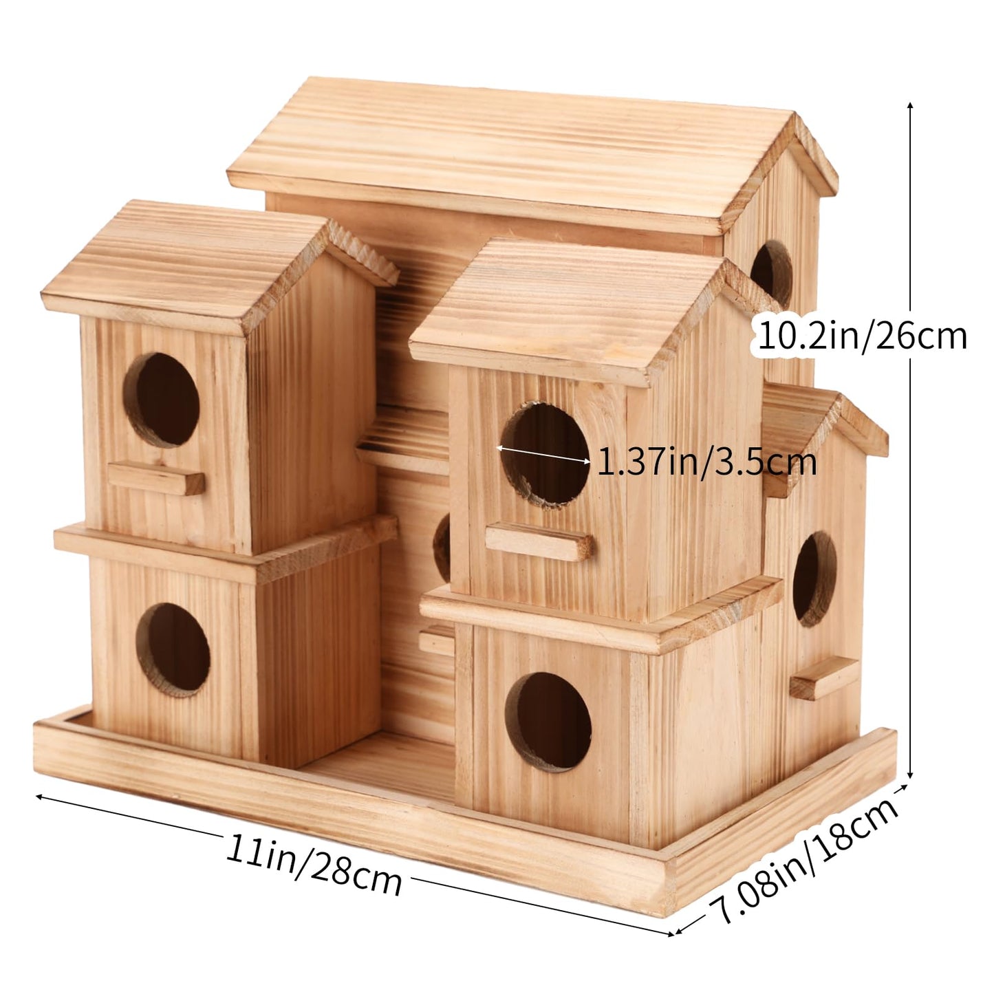 Bird Houses for Outside, 9 Room Wooden Bird House with Feeder, Large Hanging Birdhouse for Garden Backyard, Multi Hole Birdhouse for Small Birds, Outdoor Decorative Bird House for Finch Wren Chickadee