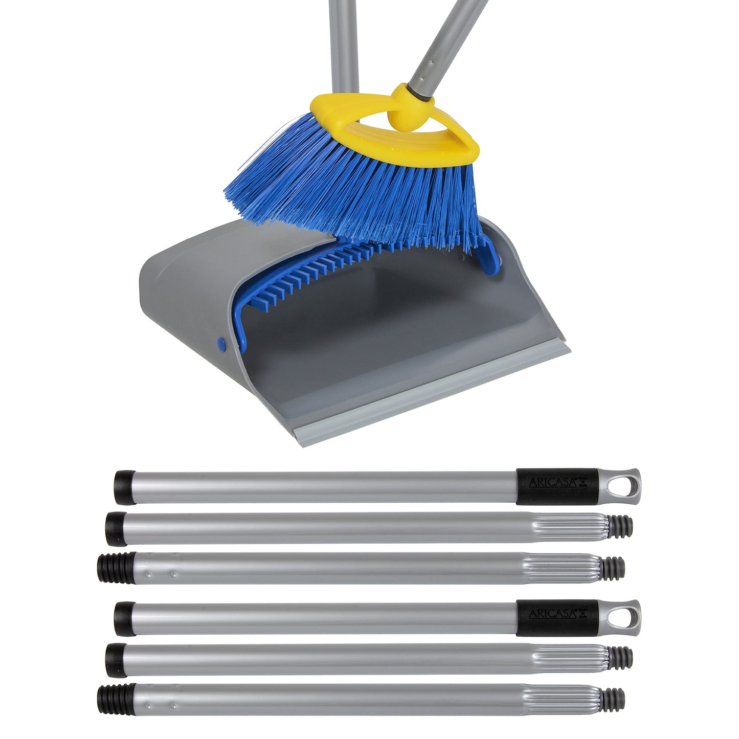 Broom with Dustpan Combo Set - Made in Italy, Broom and Dustpan Set with Long Handle | Durable Dust Pan & Broom Set for Home, Office & Commercial Cleaning