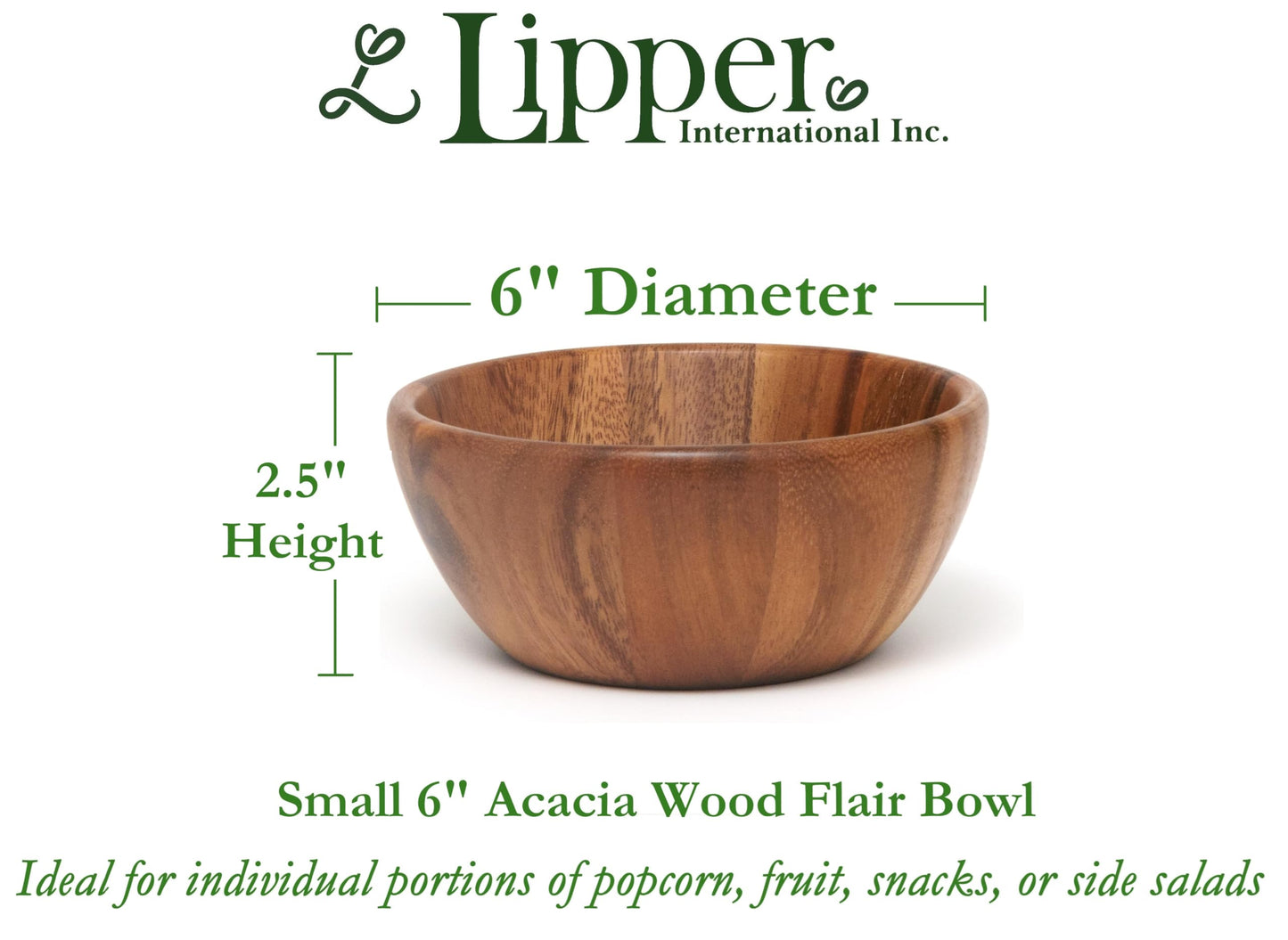 Lipper International Acacia Round Flair Serving Bowl for Fruits or Salads, Small, 6" Diameter x 2.5" Height, Single Bowl