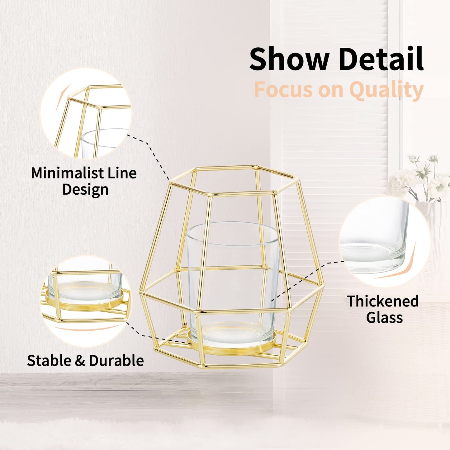 Nuptio Geometric Tealight Candle Holder Gold - Candle Holders for Pillar Candles Set of 2 Tea Light Candle Holders Set Metal Candle Stand Table Centerpiece for Wedding Party Cafe Bar Home Decor