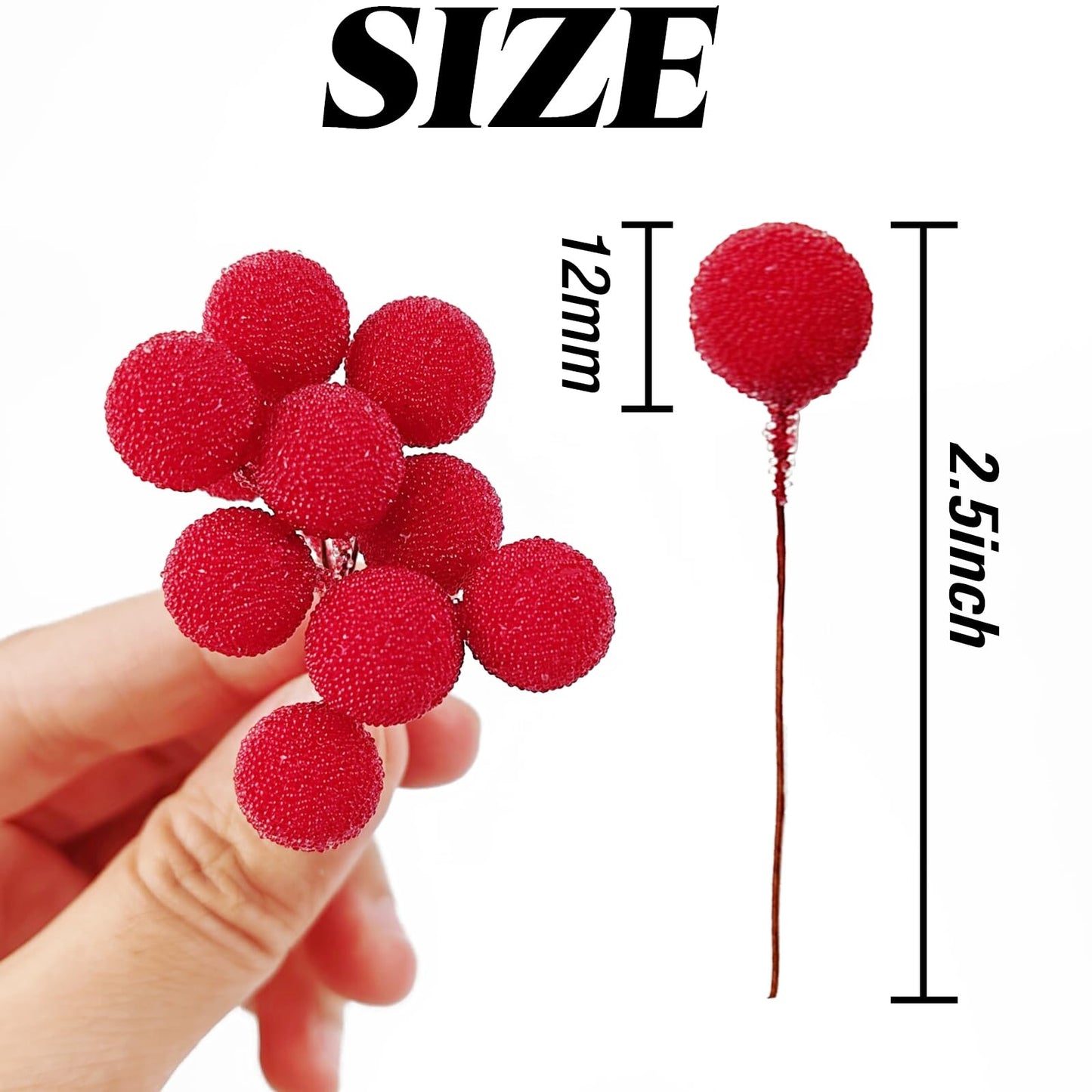 YOOHUA 300PCS 12mm Artificial Holly Berries, Artificial Berry, Mini Frosted Fruit Holly Berries for Christmas Tree Decorations Crafts Party Wedding Holiday Season Winter Décor Home Decor
