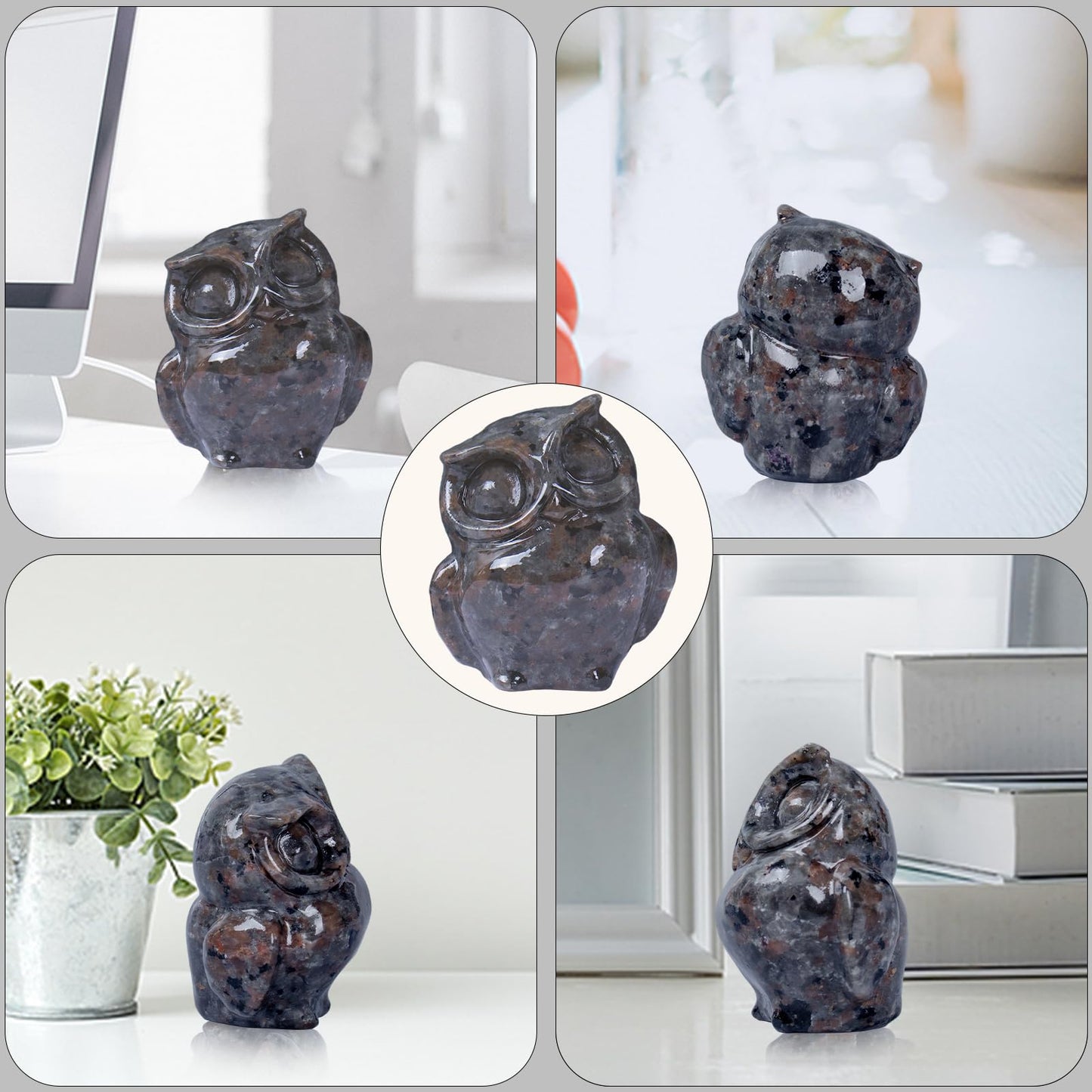 QLRSUXN 2 Inch Owl Figurine Handcrafted,Flame Stone Healing Crystal Animal Sculpture,Home Decor Unique Gift for Collectors,Crystal Artwork Nature Lovers Birthday Anniversary Present Spiritual Gift