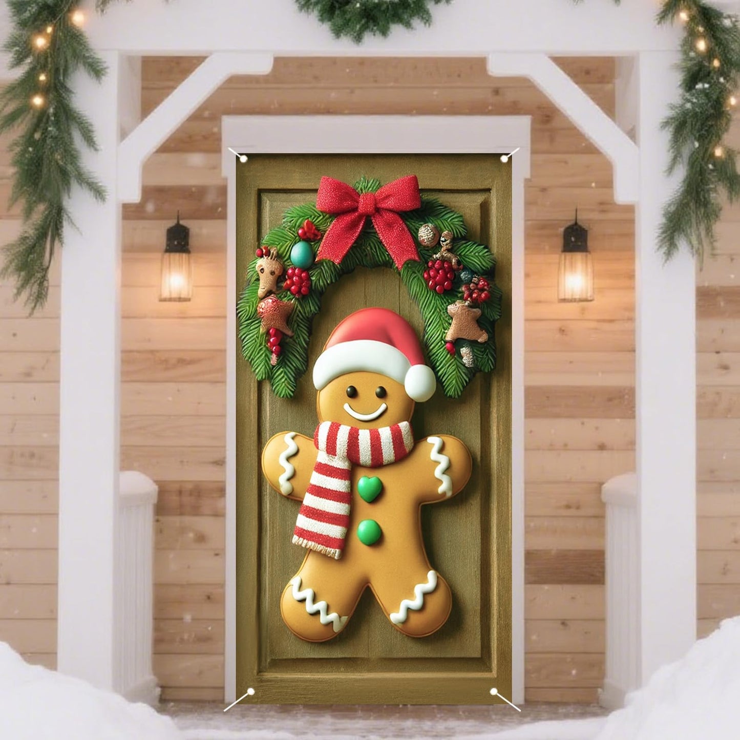 Nuxovilar Christmas Door Cover Banner 35x71 Door Banner Christmas Festive Gingerbread Man Winter Holiday Decor for Home Indoor Outdoor