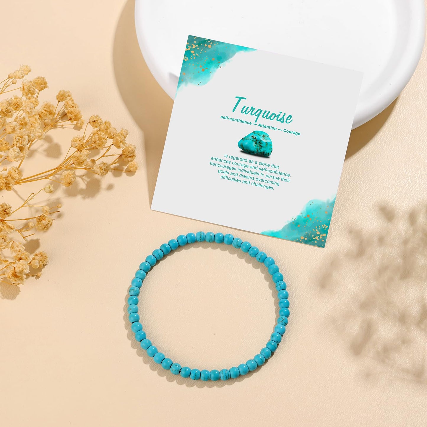 GolbalJew Natural Gemstone Beads Bracelets Healing Crystal Stone Beaded Bracelet for Women Men Handmade Spiritual Jewelry Gifts, 4mm Turquoise Round Beads
