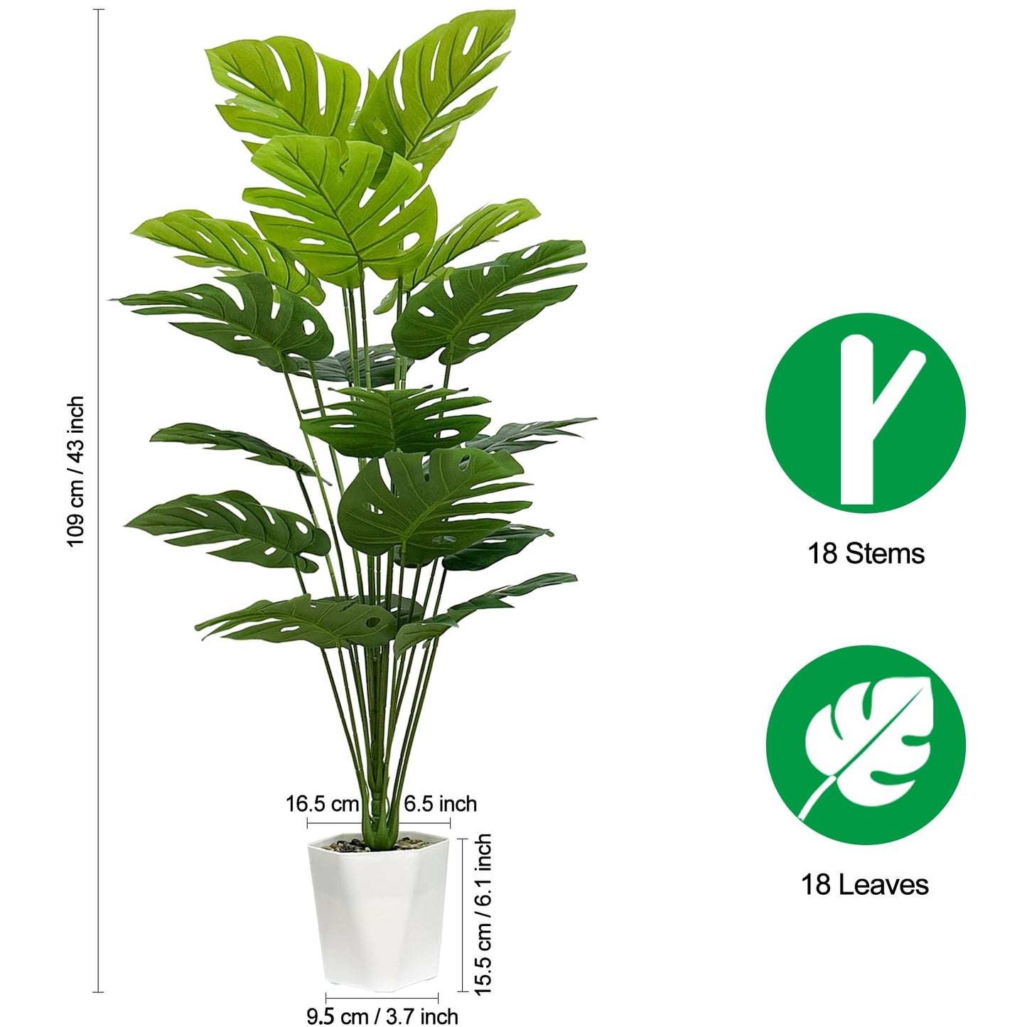 SAJANDAS Set of 2 Artificial Monstera Deliciosa Plants in Pots, Fake Tropical Palm Tree with Greenery Leaves Stems, 43 Inch Faux Swiss Cheese Floor Plants Indoor for Home, Office, Store Decor