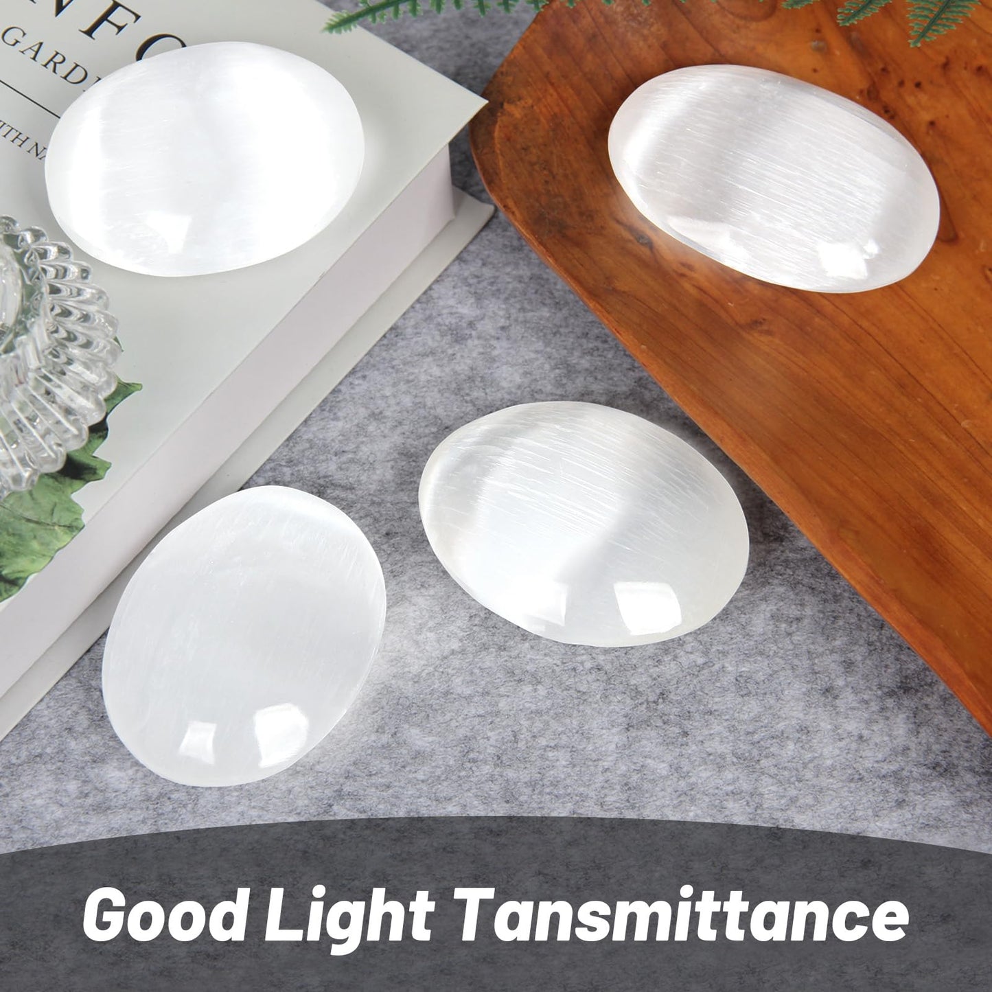 Orientrea Selenite Palm Stone-1 Pc 90-110 Grams Selenite Pocket Energy Stone, Smooth Healing Crystal Worry Stone
