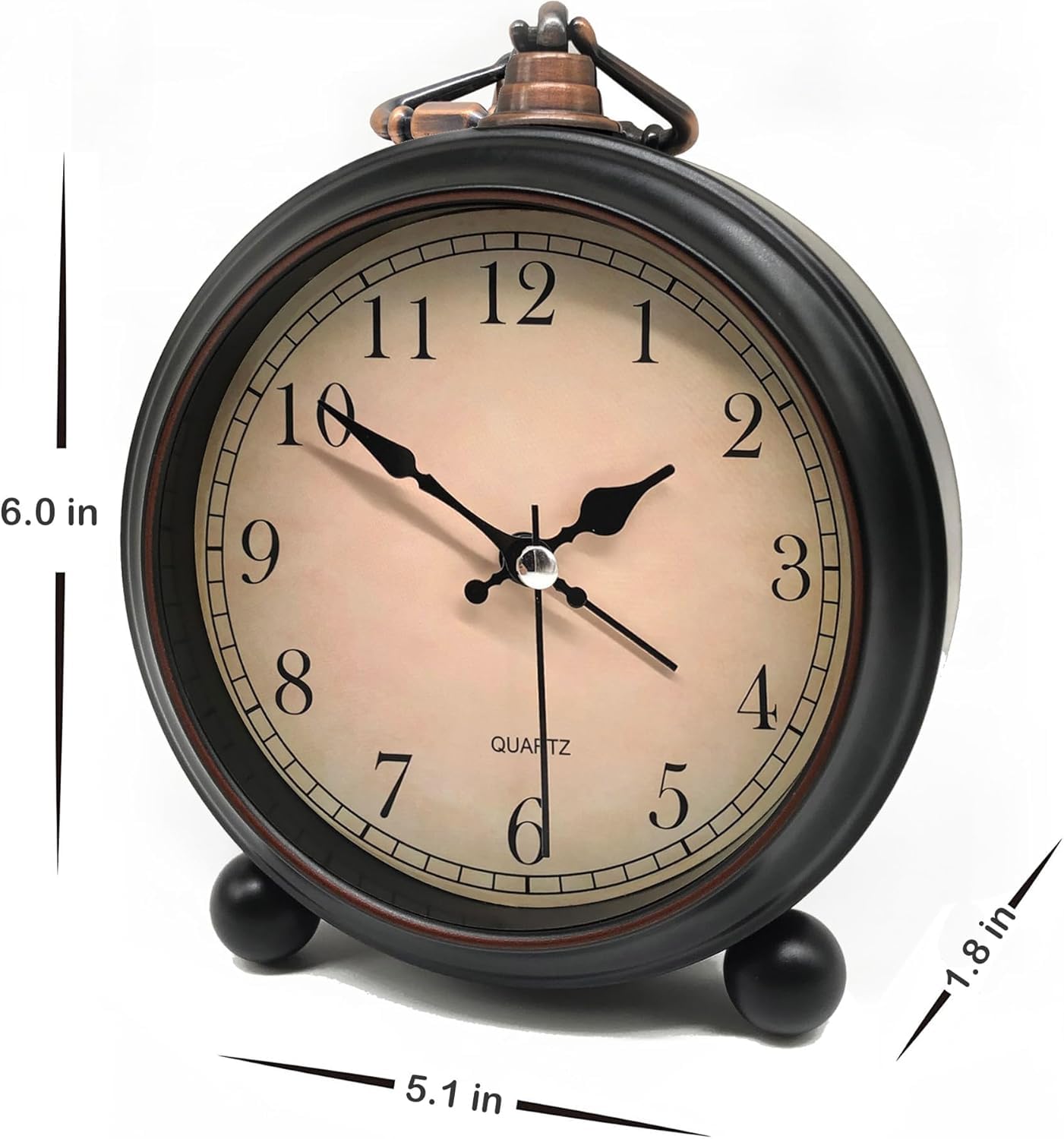 TooTa Vintage Retro Analog Alarm Clock, 4 inch Super Silent Non Ticking Small Clock with Night Light, Battery Operated, Simply Design, for Living Room, Bedroom, Bedside, Desk, Gift Clock (Arabic)