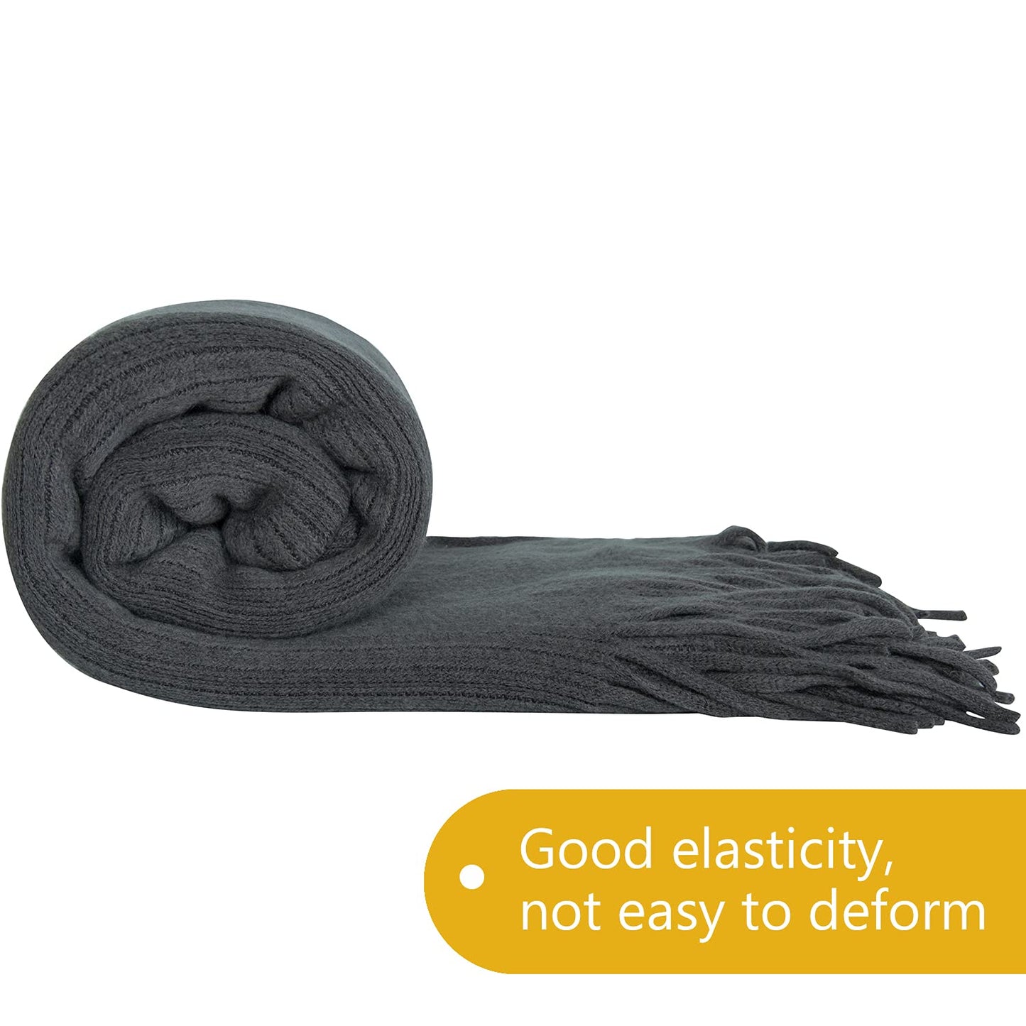 NTBAY Acrylic Knitted Throw Blanket, Lightweight and Soft Cozy Decorative Woven Blanket with Tassels for Travel, Couch, Bed, Sofa, 51x67 Inches, Grey Striped
