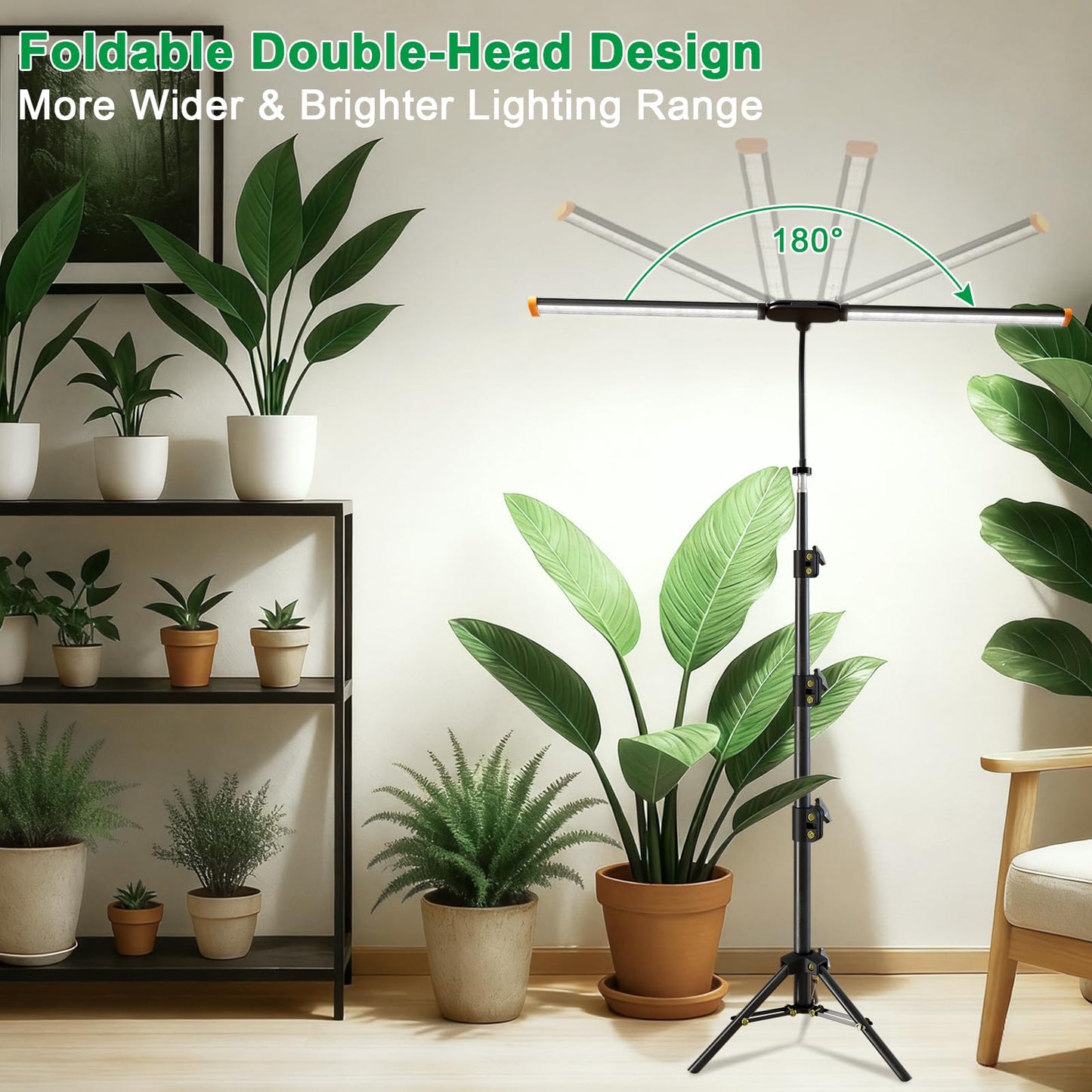 YEOLEH Floor Lamp Grow Light for Large Tall Plants Indoor, 6000K White Full Spectrum Plant Growing Light with Red Blue LED, Foldable Light Strip, Dimmable & Timer Function, Height 17-62‘’ (100, Watts)