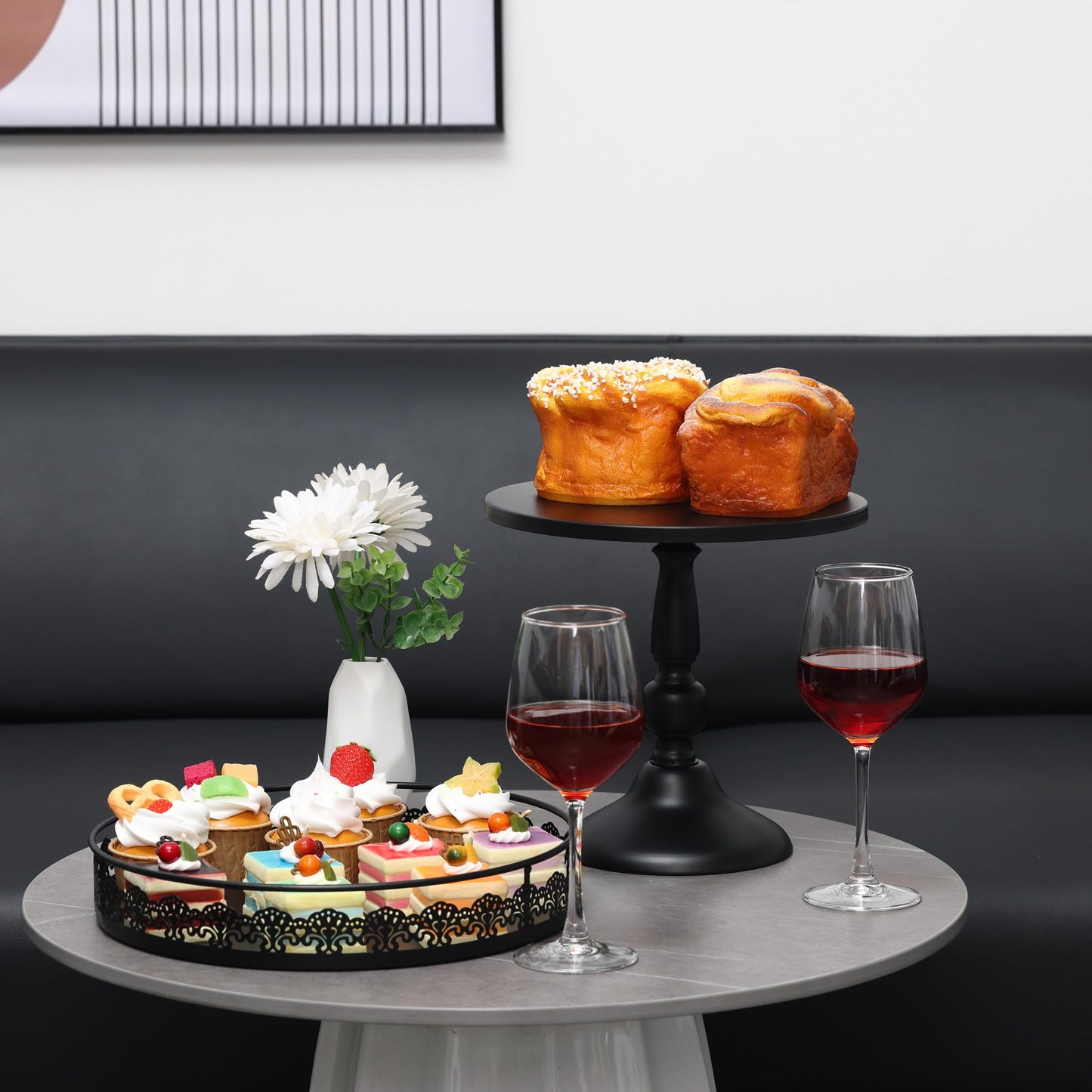 6 Pcs Black Cake Stands Set, QENUIITEA Cake Display Pedestal Tiered Cupcake Holder Dessert Plate Serving Tower Tray Decorative for Wedding Birthday Party Baby Shower Celebration