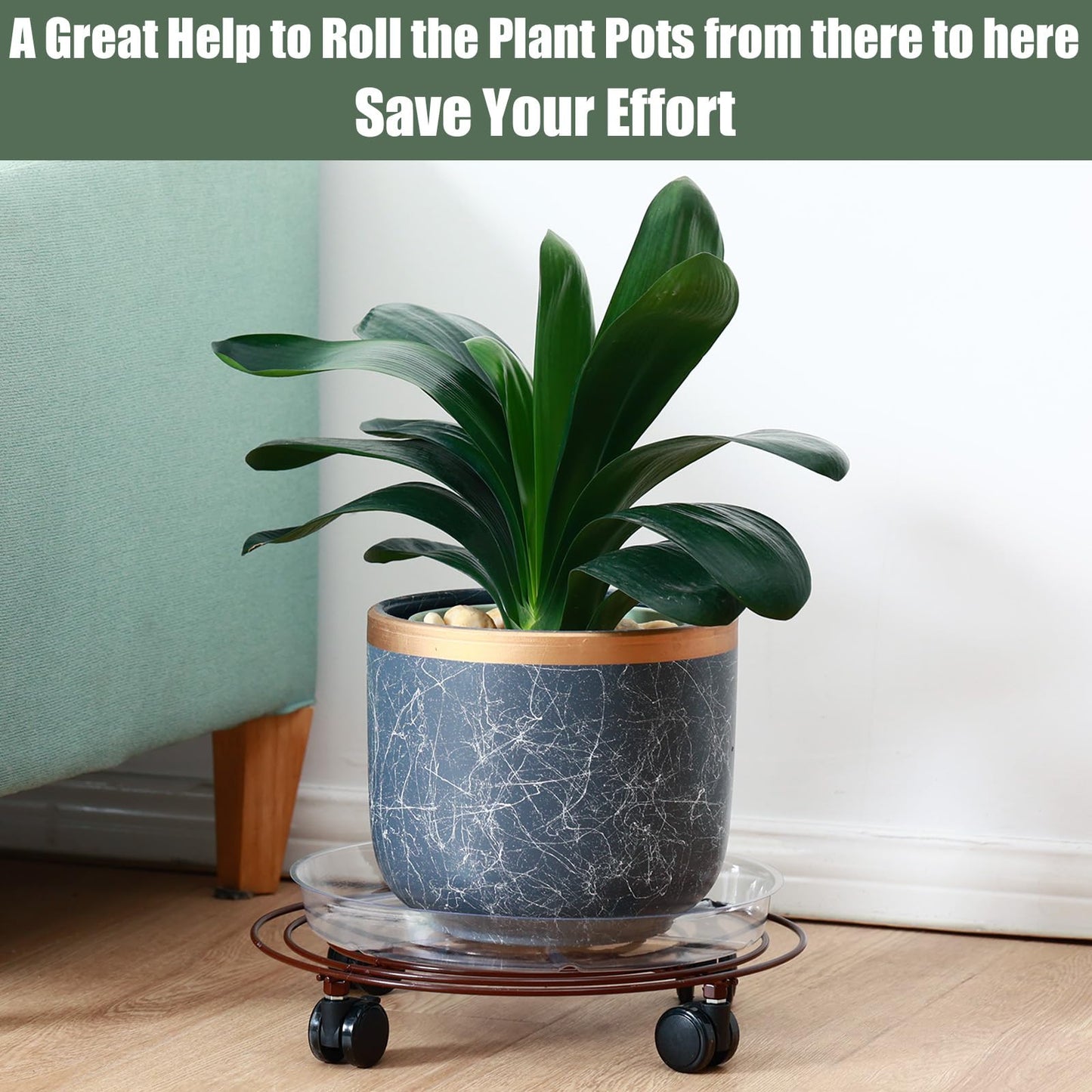 6 Packs 14 Inches Large Metal Plant Caddy with Wheels Rolling Plant Stands Heavy-duty Wrought Iron Plant Roller Base Pot Movers Plant Saucer on Wheels Indoor Outdoor Plant Dolly with Casters Planter Tray