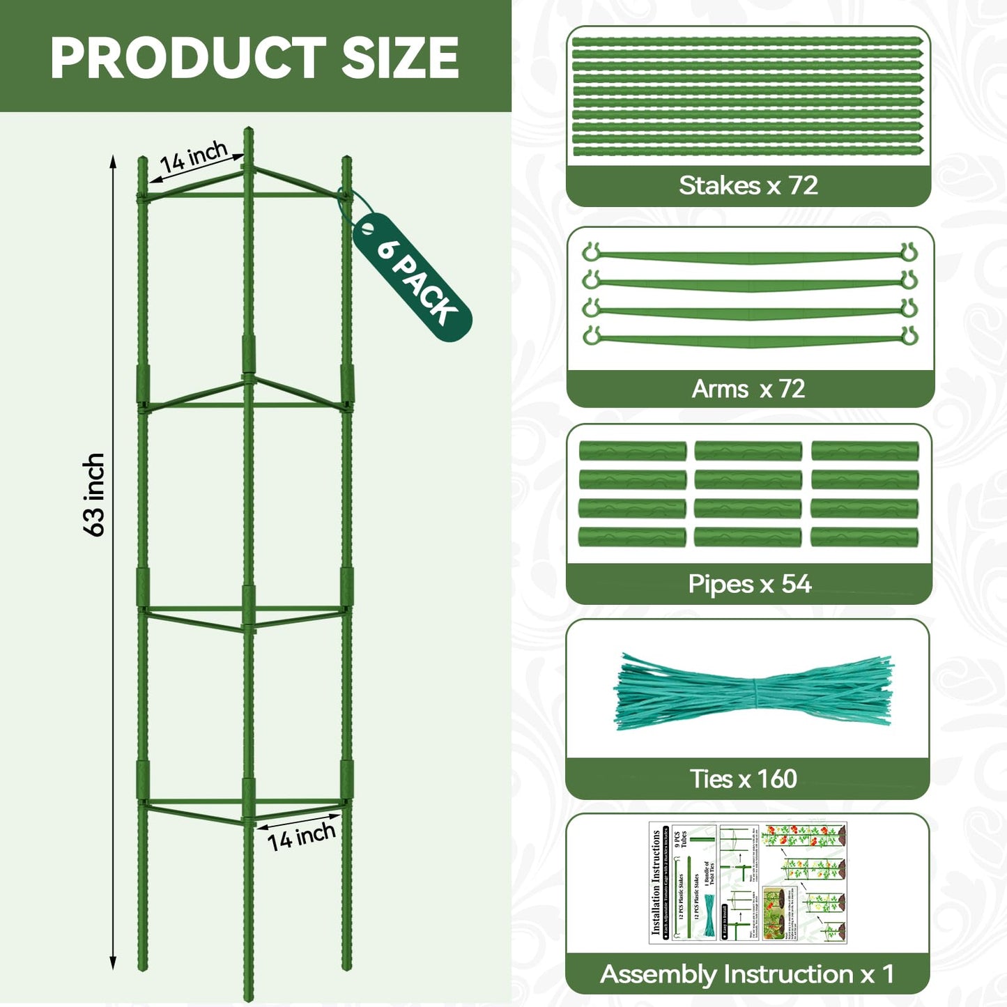 Halatool 63 Inch Tall Tomato Cages for Garden, 6 Pack Adjustable Tomato Cage, Garden Stakes Tomato Trellis for Pots, Tomato Plant Support for Raised Garden Bed &Vegetables Flowers