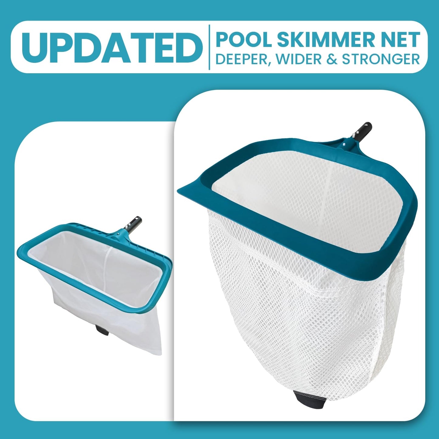POOLWHALE Pool Skimmer Net - Upgrade Swimming Leaf Rake with Extra Wide Scoop Edge, Fine Mesh Nets for Pool Cleaning Leaves, Debris (Not Pole)