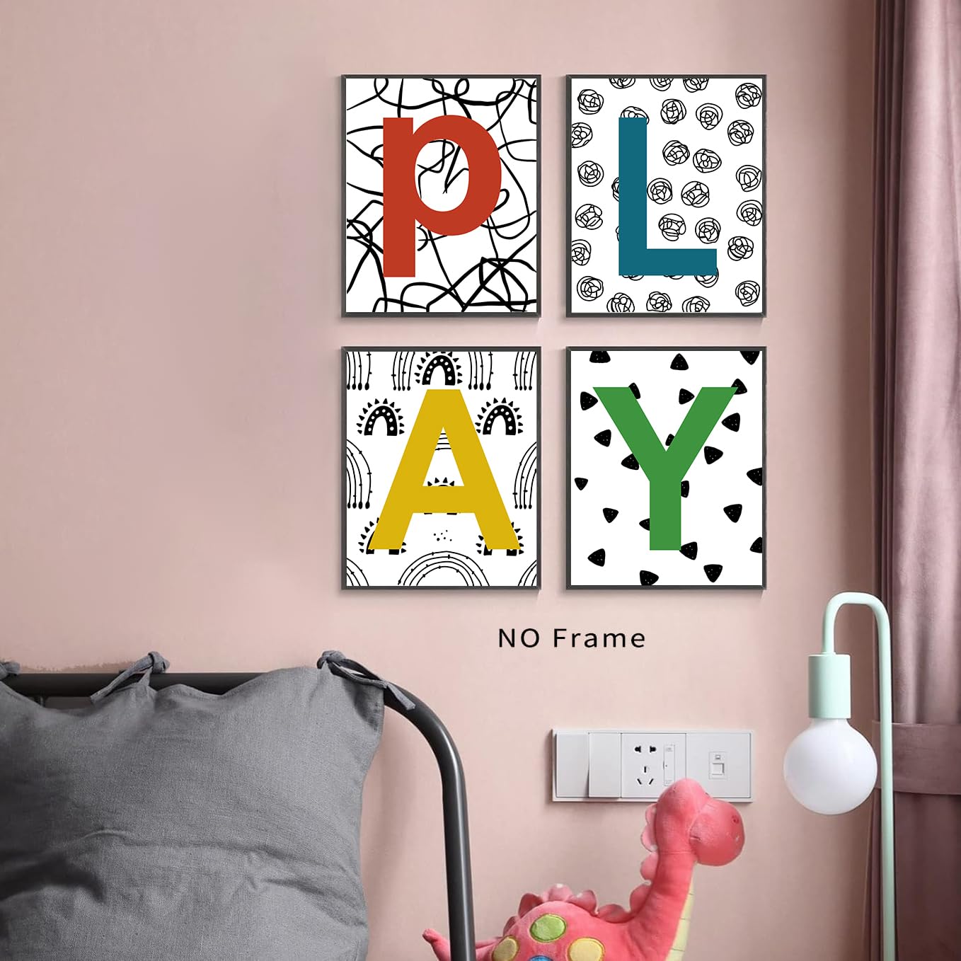 XUCVSPANTING Playroom Sign Nursery Wall Prints Boho Play Room Sign Canvas Posters for Nursery Bedroom Kids Room Decor Reading Corner Decorations,Set of 4(8"x10"inch,Unframed).