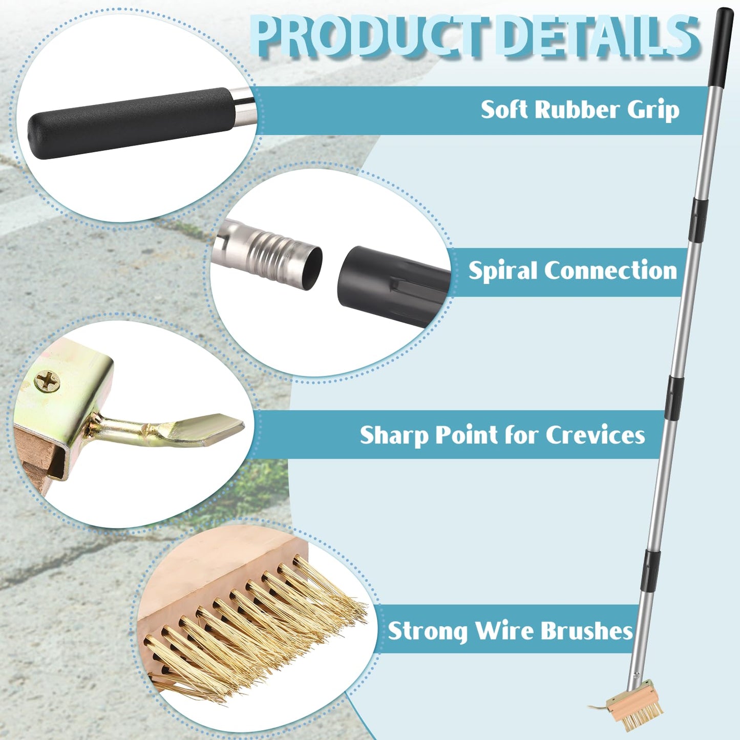 GADFlSH Manual Crevice Weeding Tool, Crack Weeder with 2 Weed Brush Heads, Crevice Weeding Hook with Adjustable Steel Handle for Patios, Decks & Garden Paths