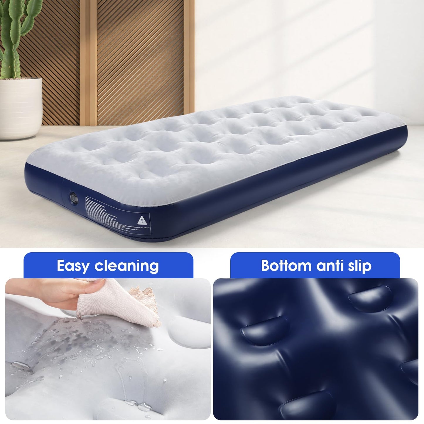 QDH Camping Air Mattress Inflatable Air Bed Flocked Surface Travel Bed Sleeping Pad Air Bed for Outdoor Camping Tent Guest Travelling(2 PCS)