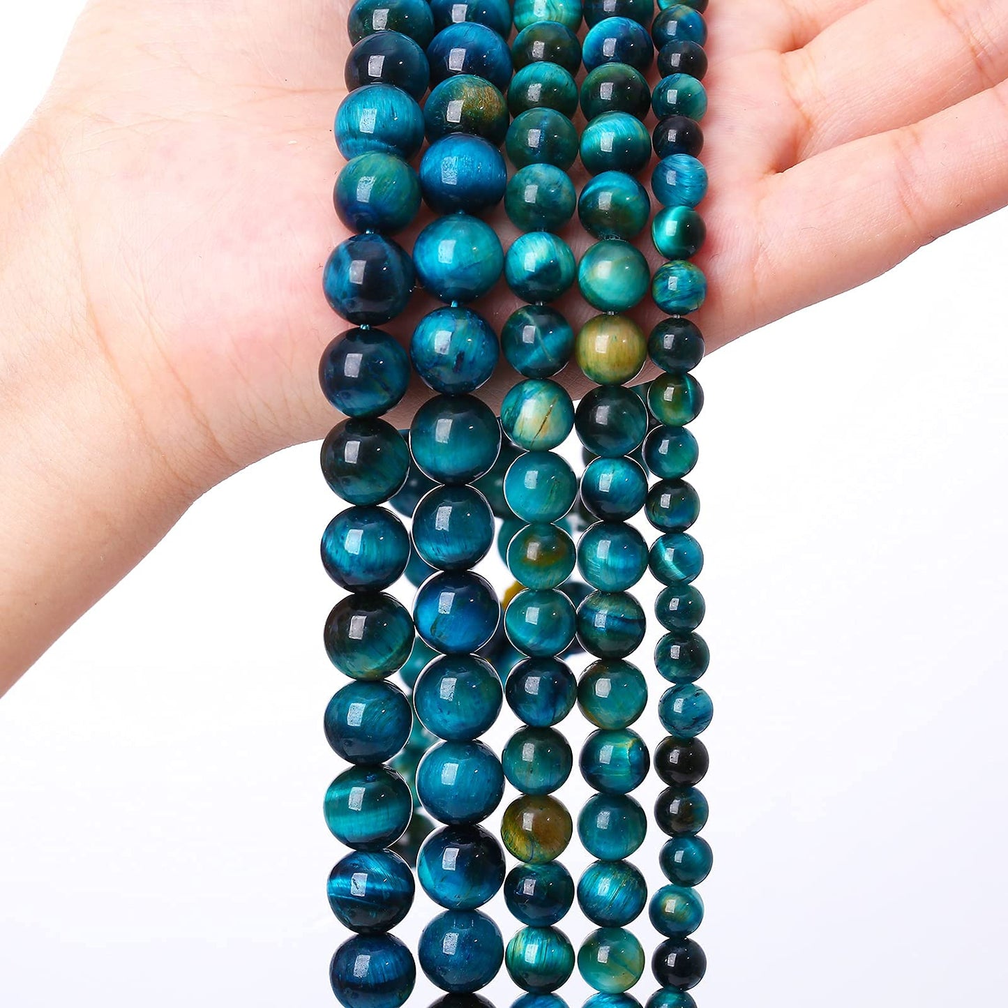 8mm Natural Blue Tiger Eye Stone Beads Round Loose Beads for Jewelry Making DIY Bracelet Necklace Accessories 15" 45pcs (Blue Tiger, 8mm)